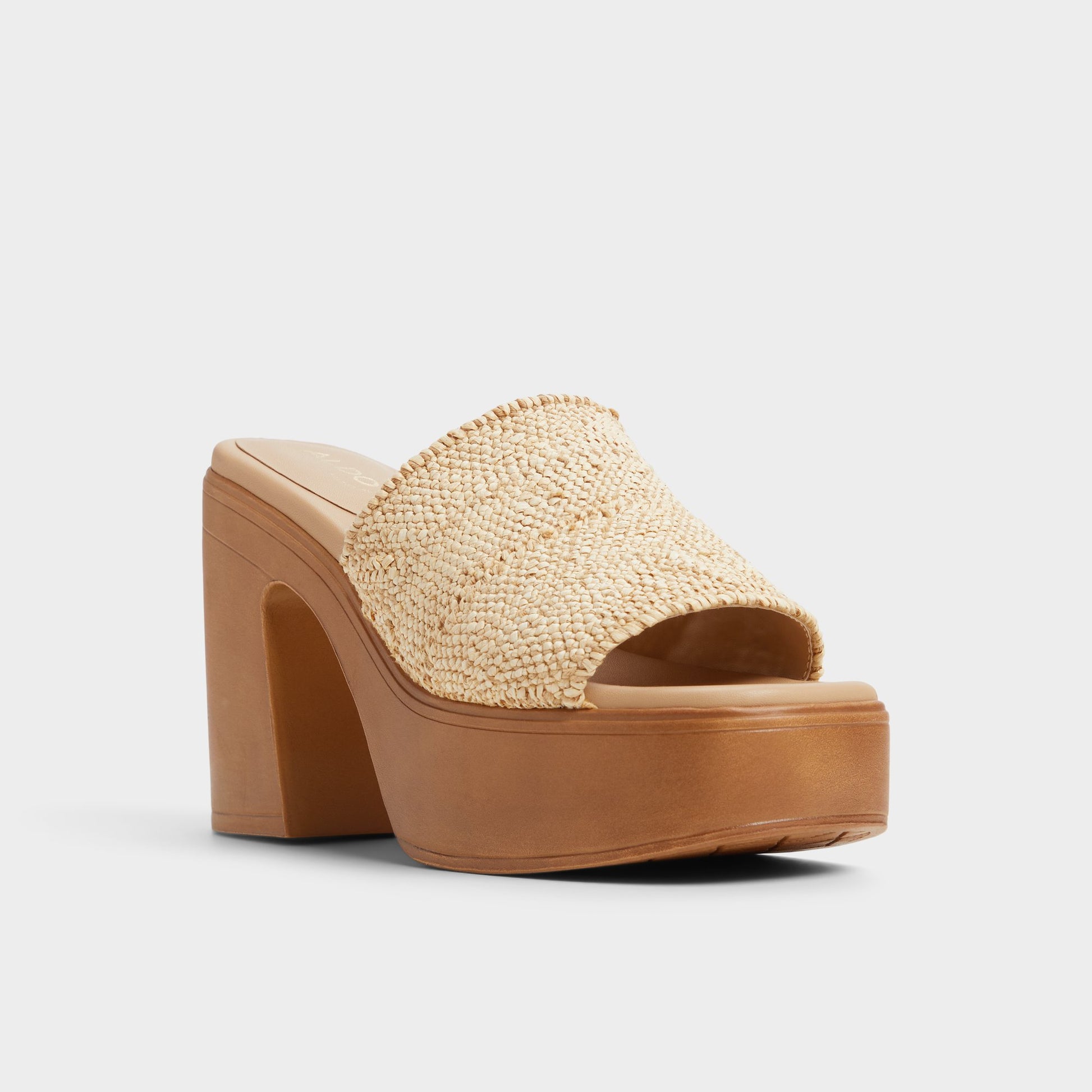 Three-quarter angle of Natural Maysee Heeled mule's front side