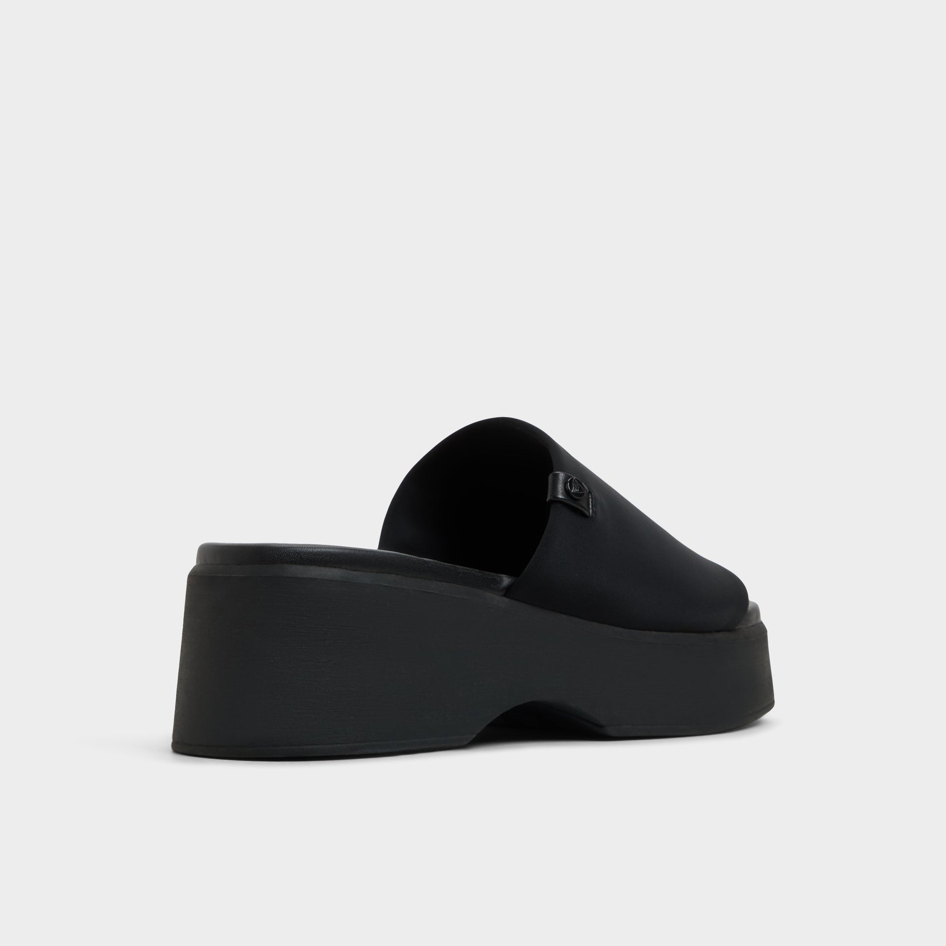 Three-quarter angle of Black Yassa Wedge sandal's back side