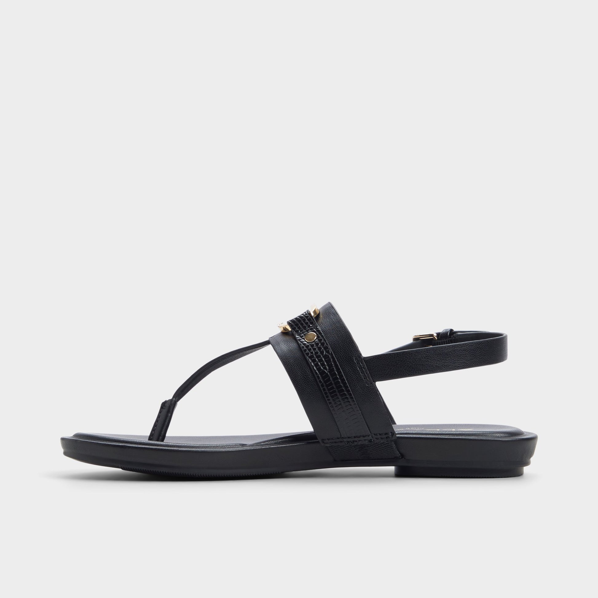 Side view of Black Taylen T-strap sandal