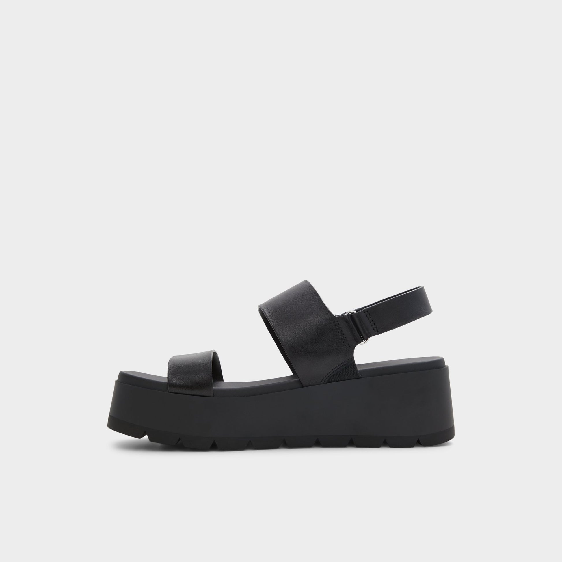 Side view of Open Black Thila Wedge sandal