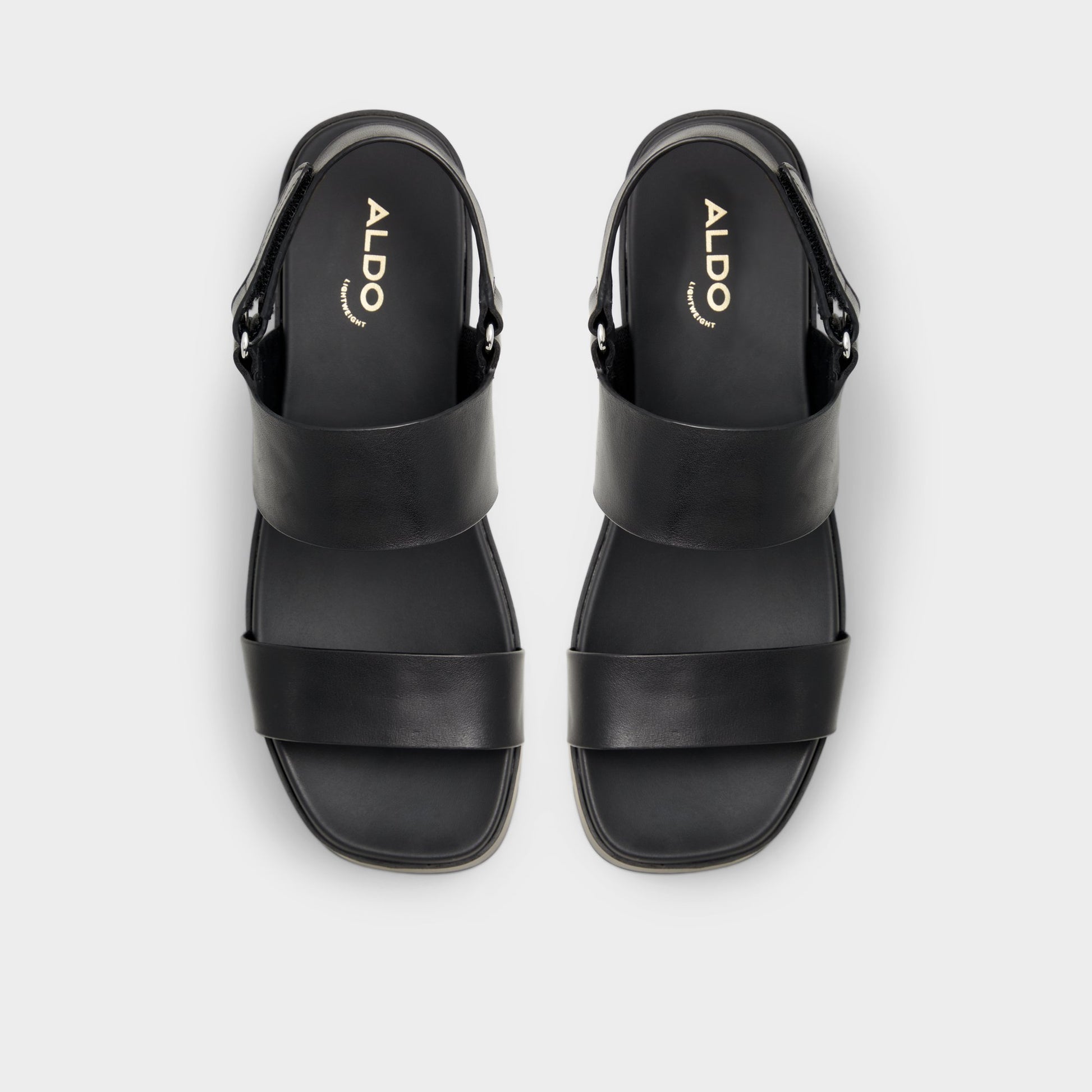 Top-down view of the Open Black Thila Wedge sandal