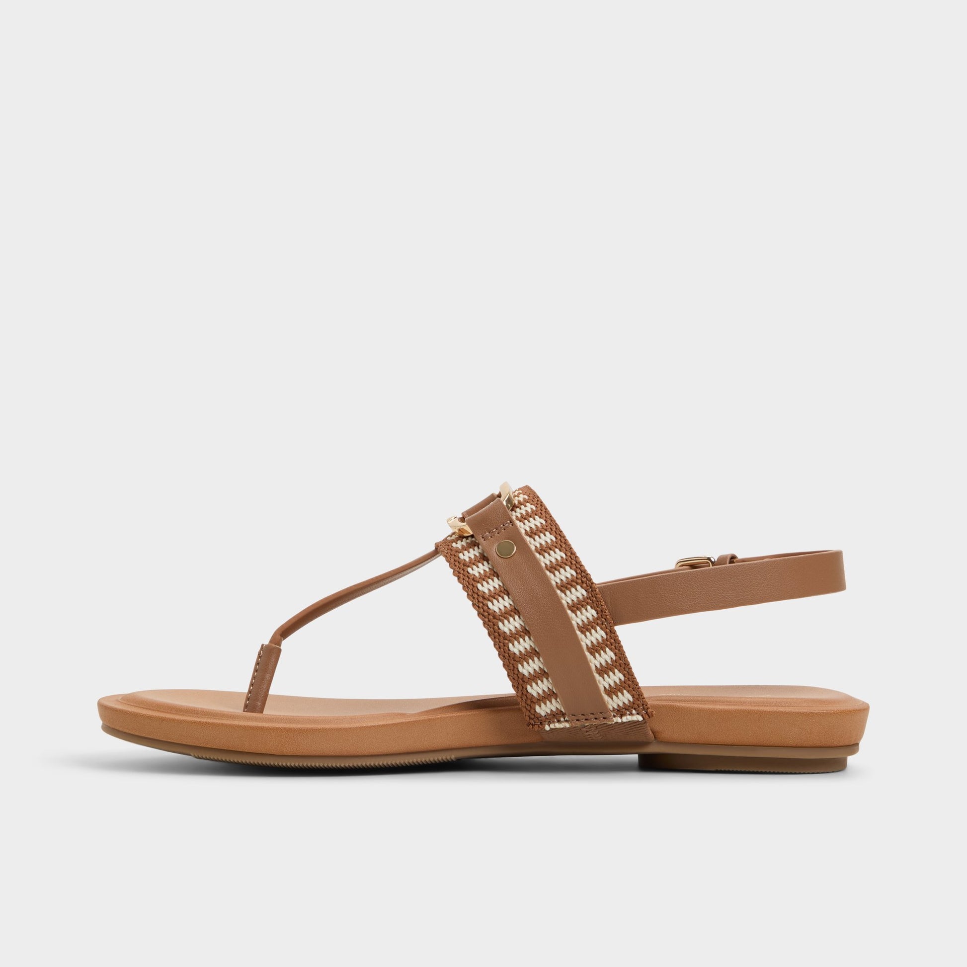 Side view of Medium Brown Taylen T-strap sandal