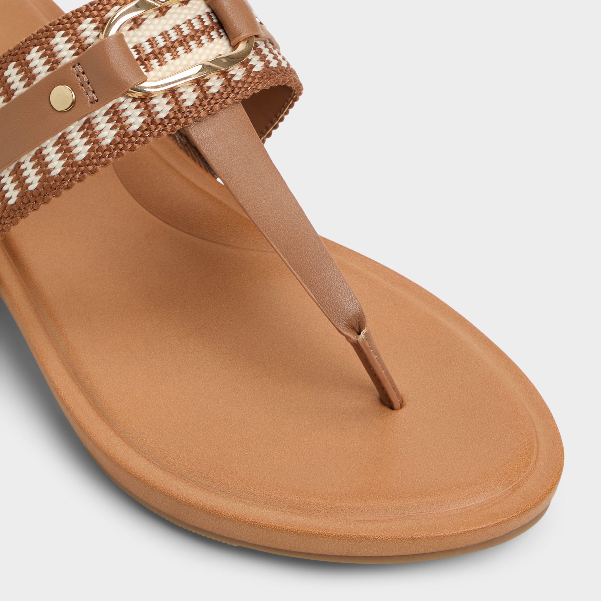 Close-up of the Medium Brown Taylen T-strap sandal