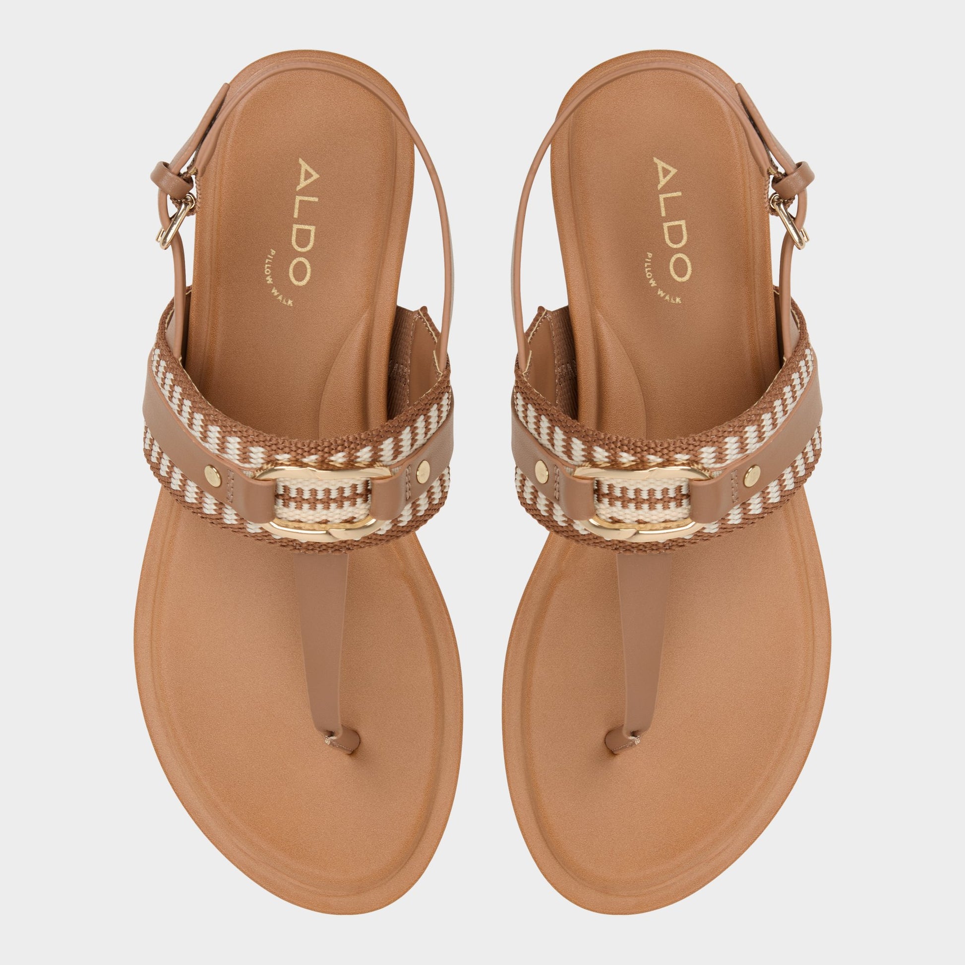 Top-down view of the Medium Brown Taylen T-strap sandal