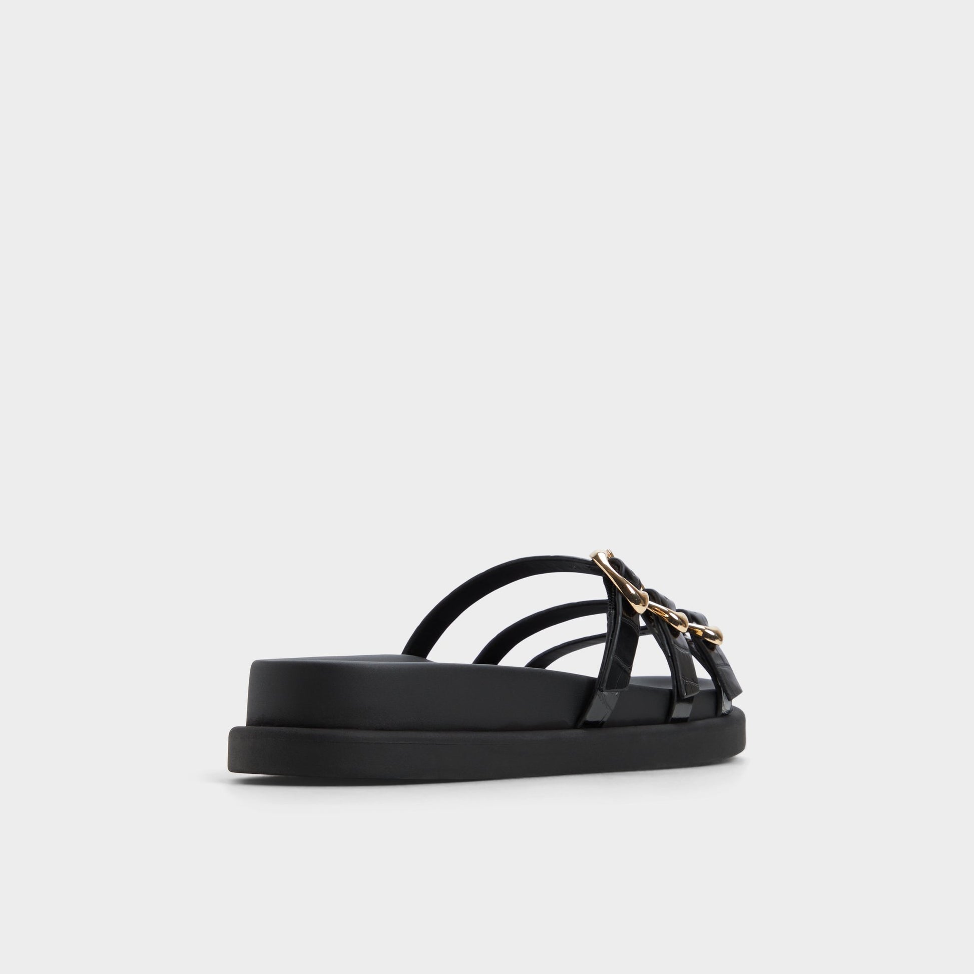 Three-quarter angle of Black Zephyra Footbed sandal's back side