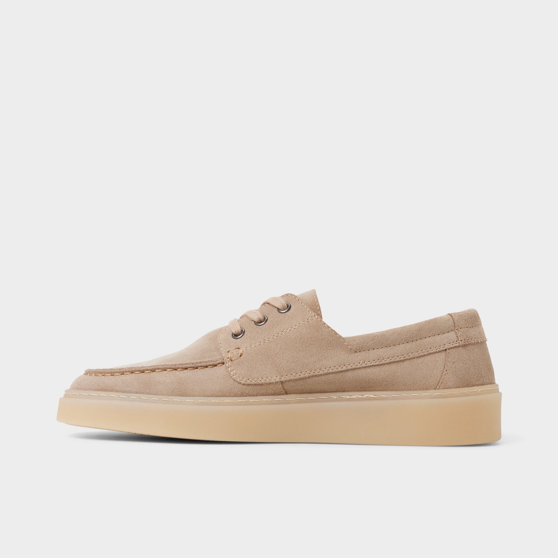 Side view of Taupe Stazo Boat shoe