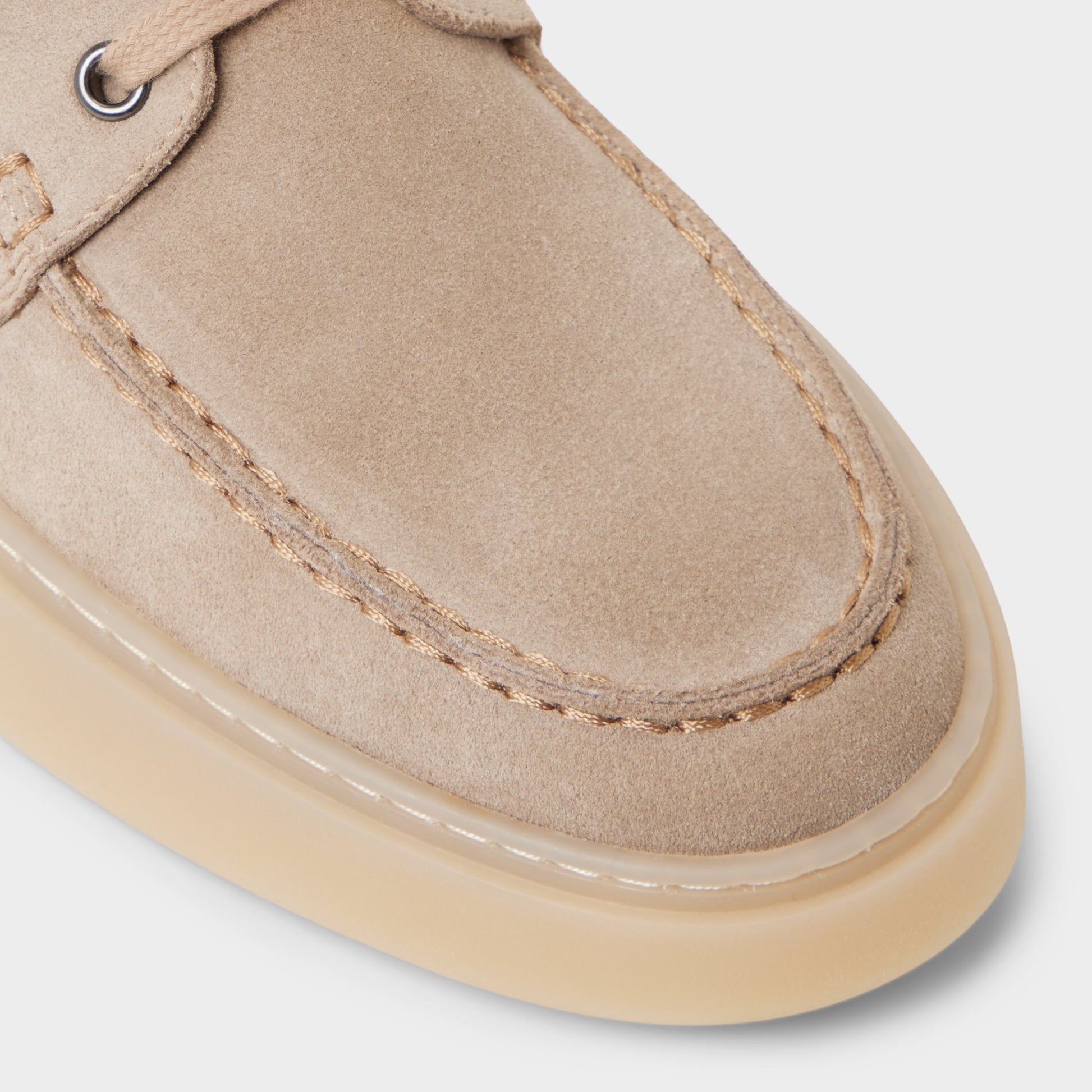Close-up of the Taupe Stazo Boat shoe
