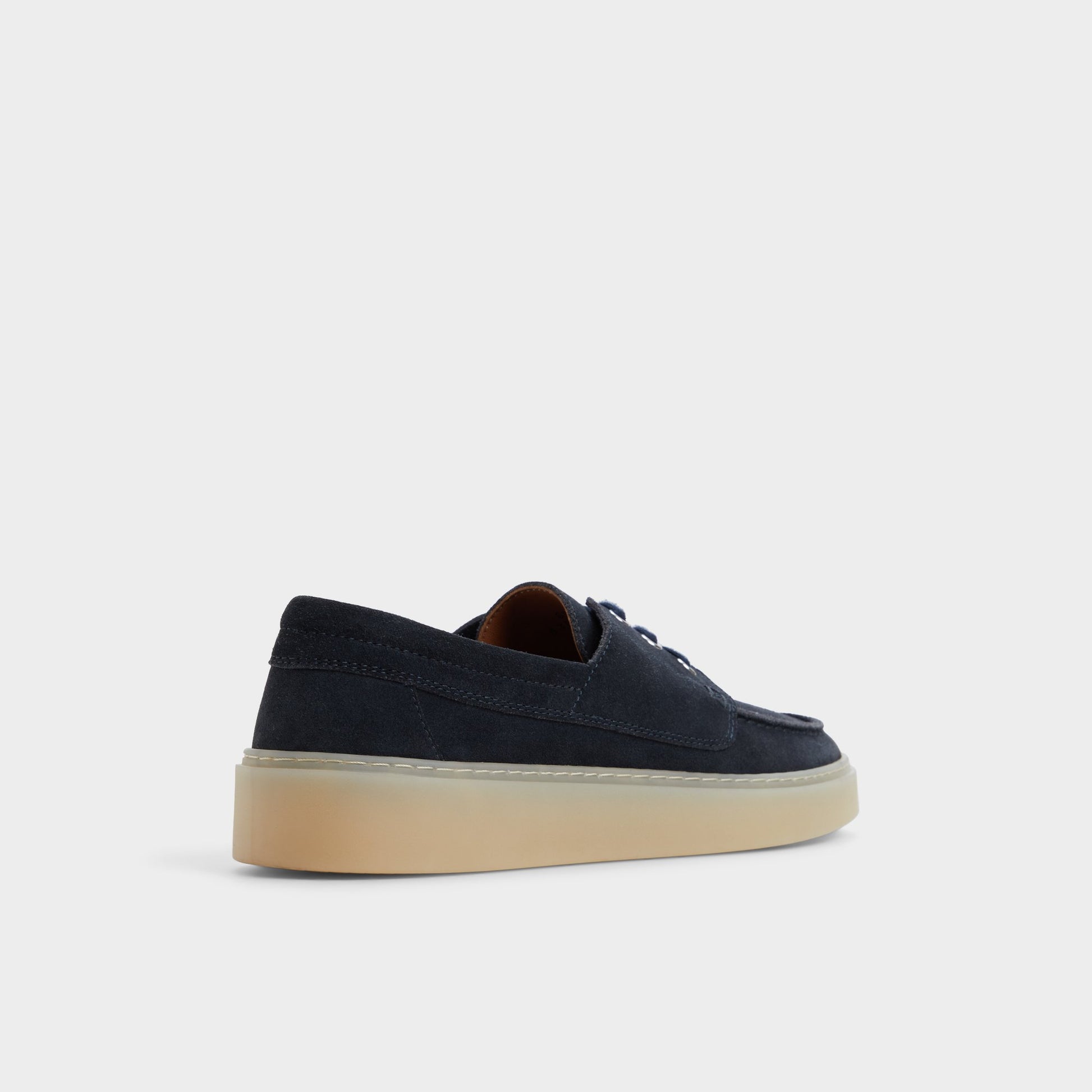 Three-quarter angle of Navy Stazo Boat shoe's back side