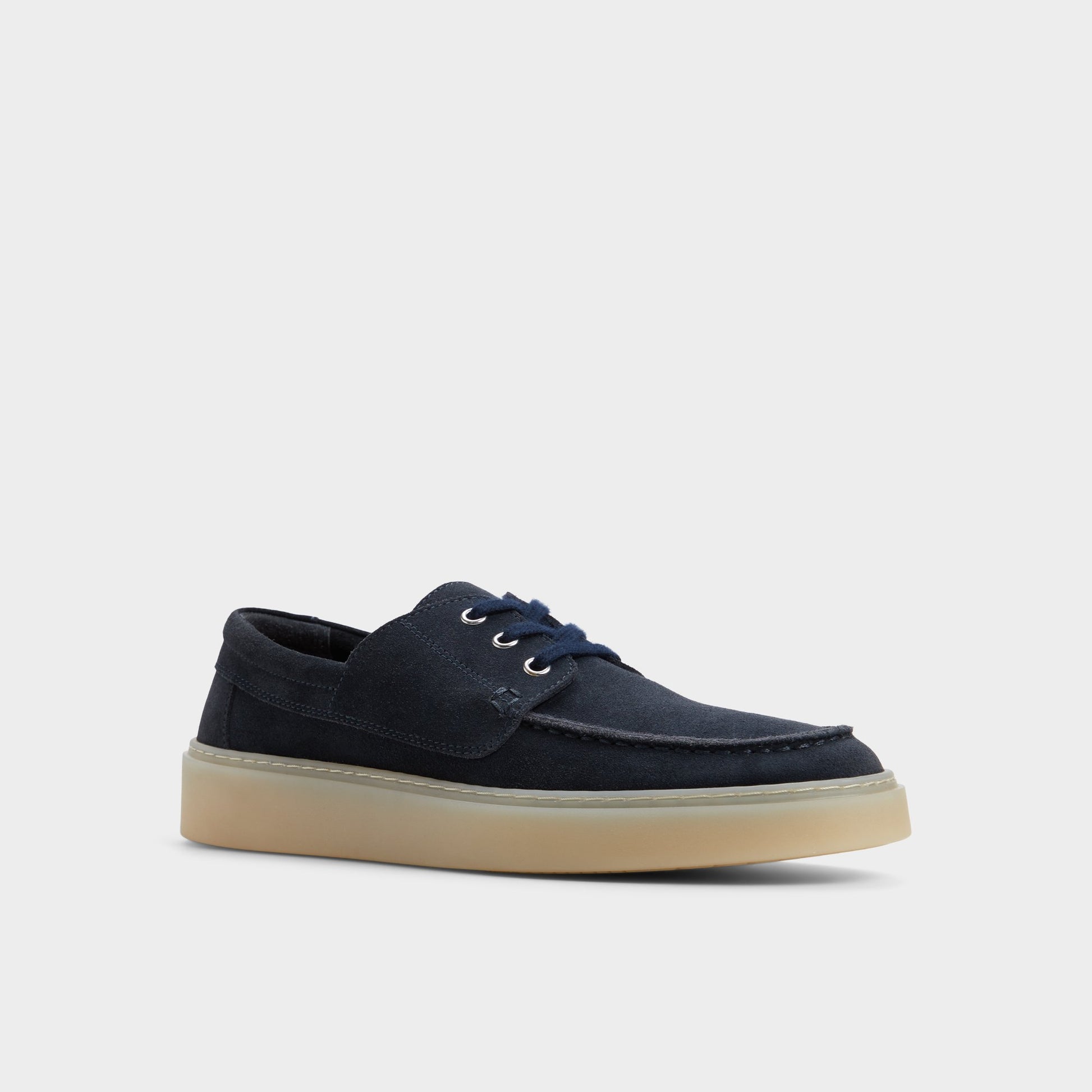 Three-quarter angle of Navy Stazo Boat shoe's front side