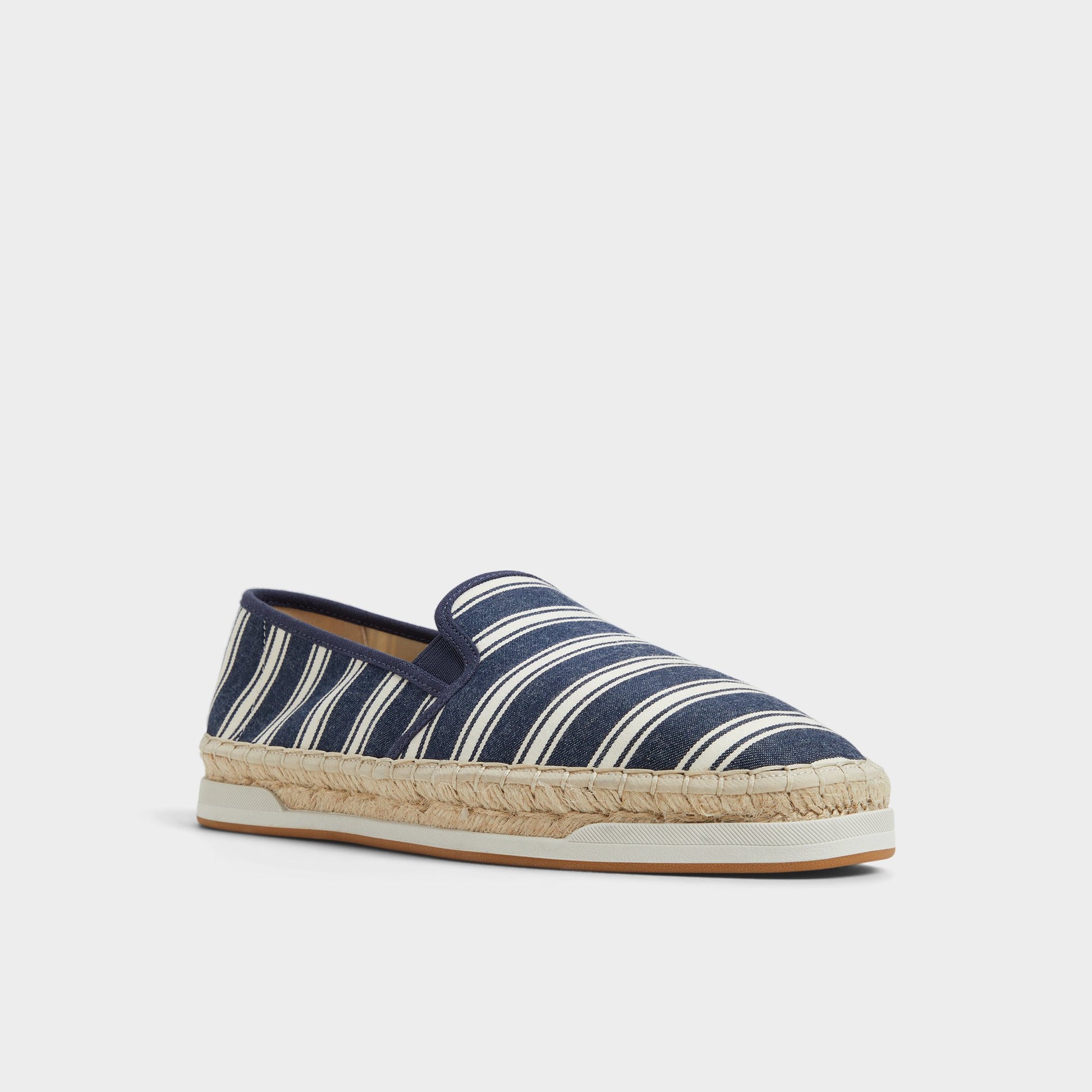 Three-quarter angle of Navy Johnney Espadrille's front side