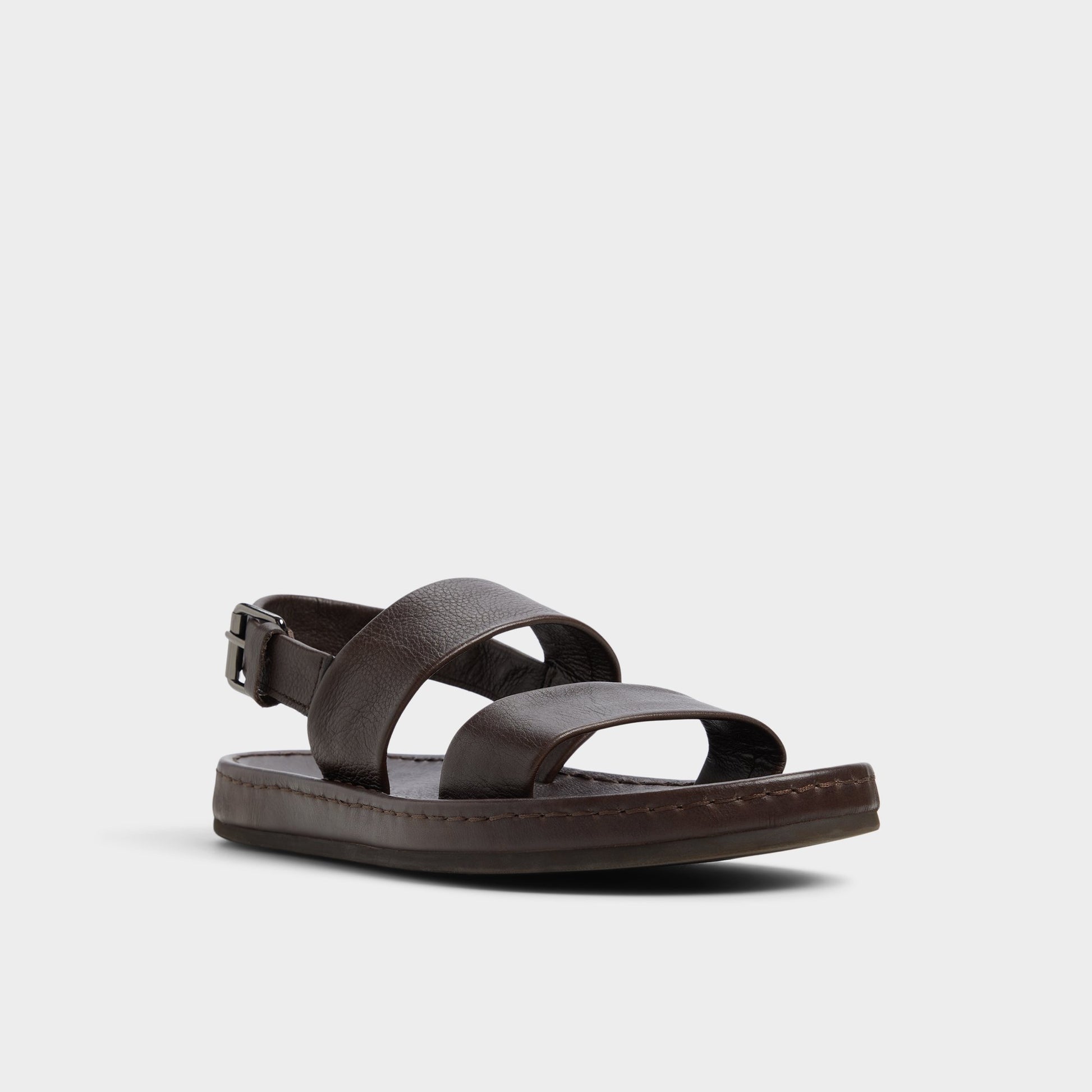 Three-quarter angle of Dark Brown Wiley Slide sandal's front side