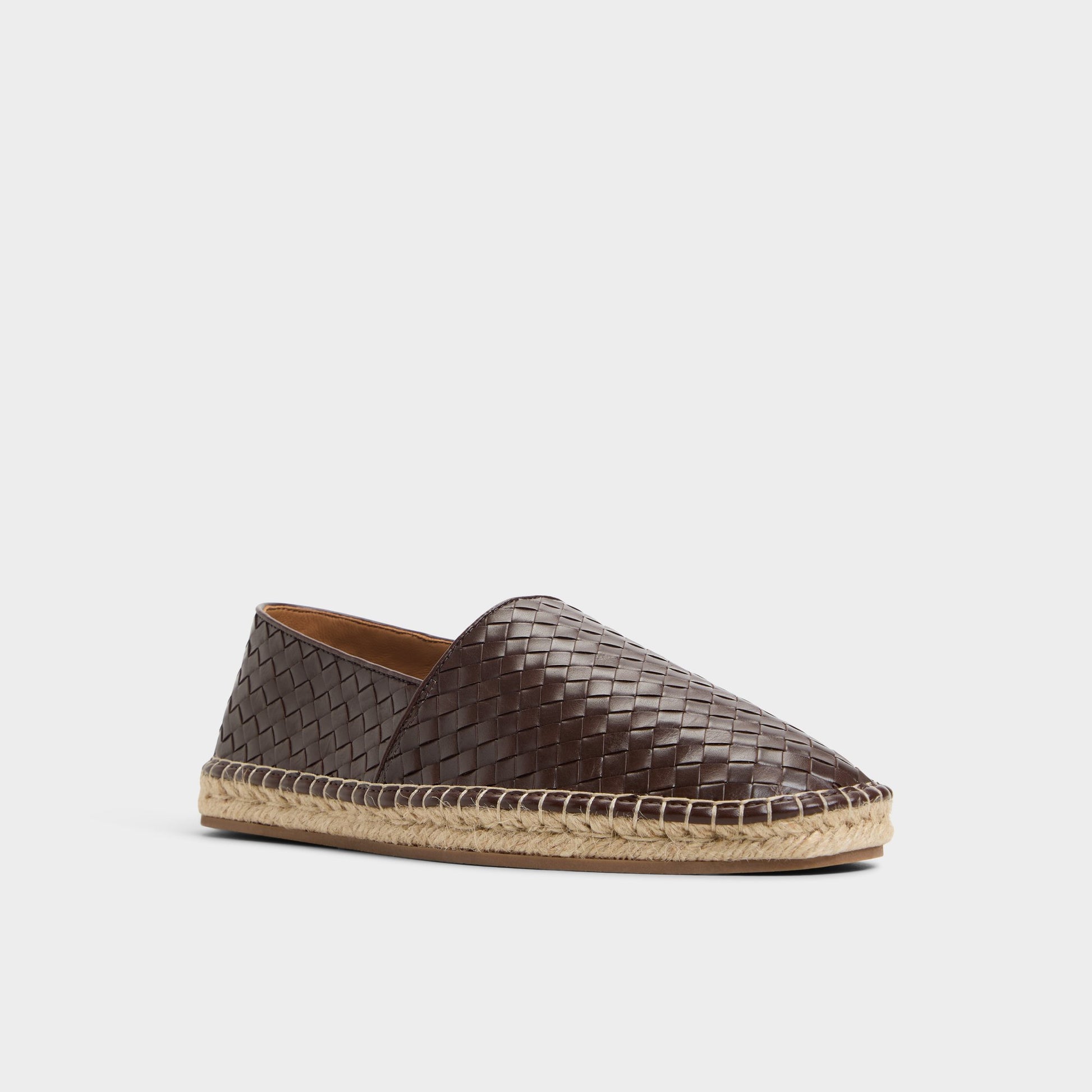 Three-quarter angle of Dark Brown Carmo Espadrille's front side