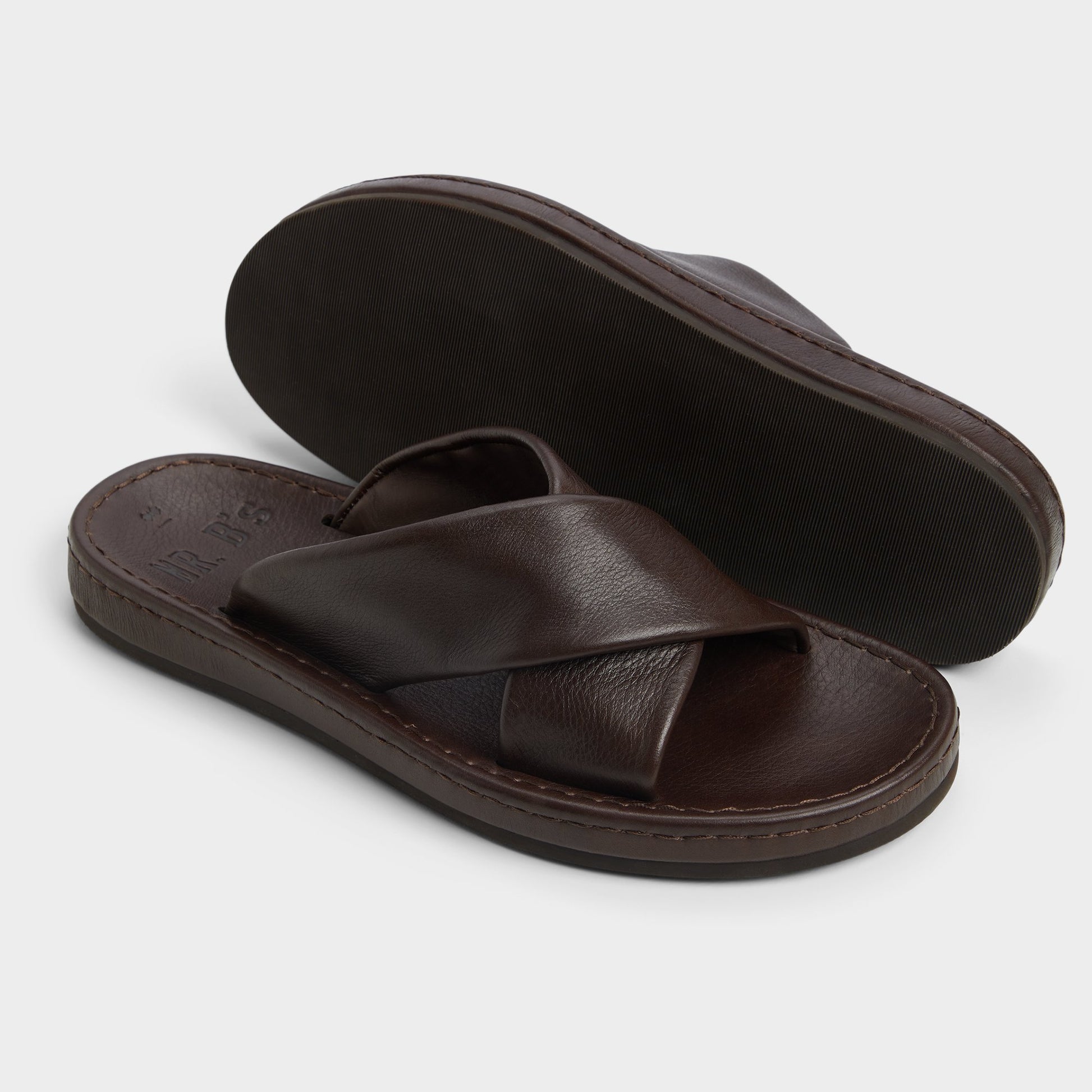 Highlighted view of a pair of Dark Brown Steele Slide sandals