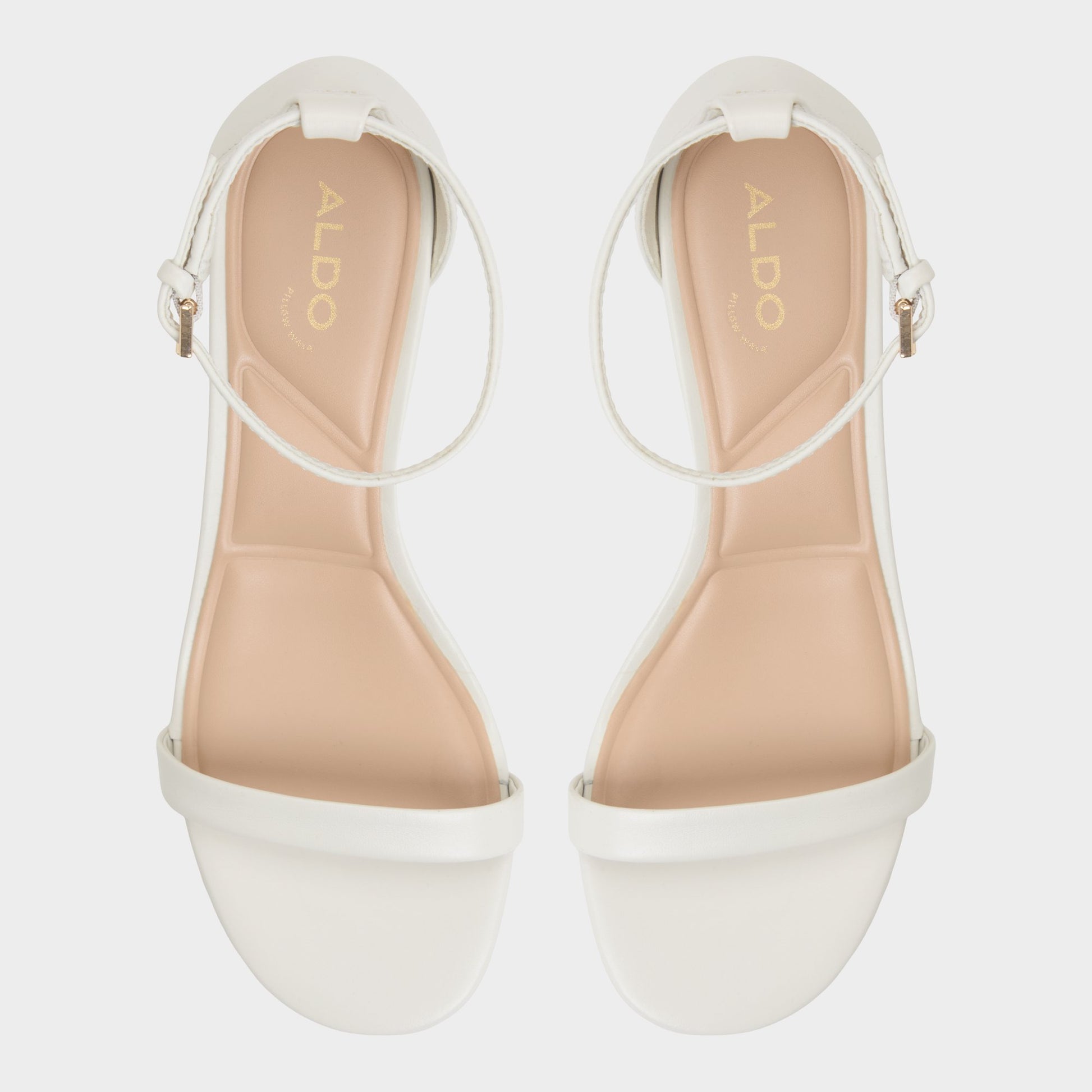 Top-down view of the White/Bone Calliope Heeled sandal