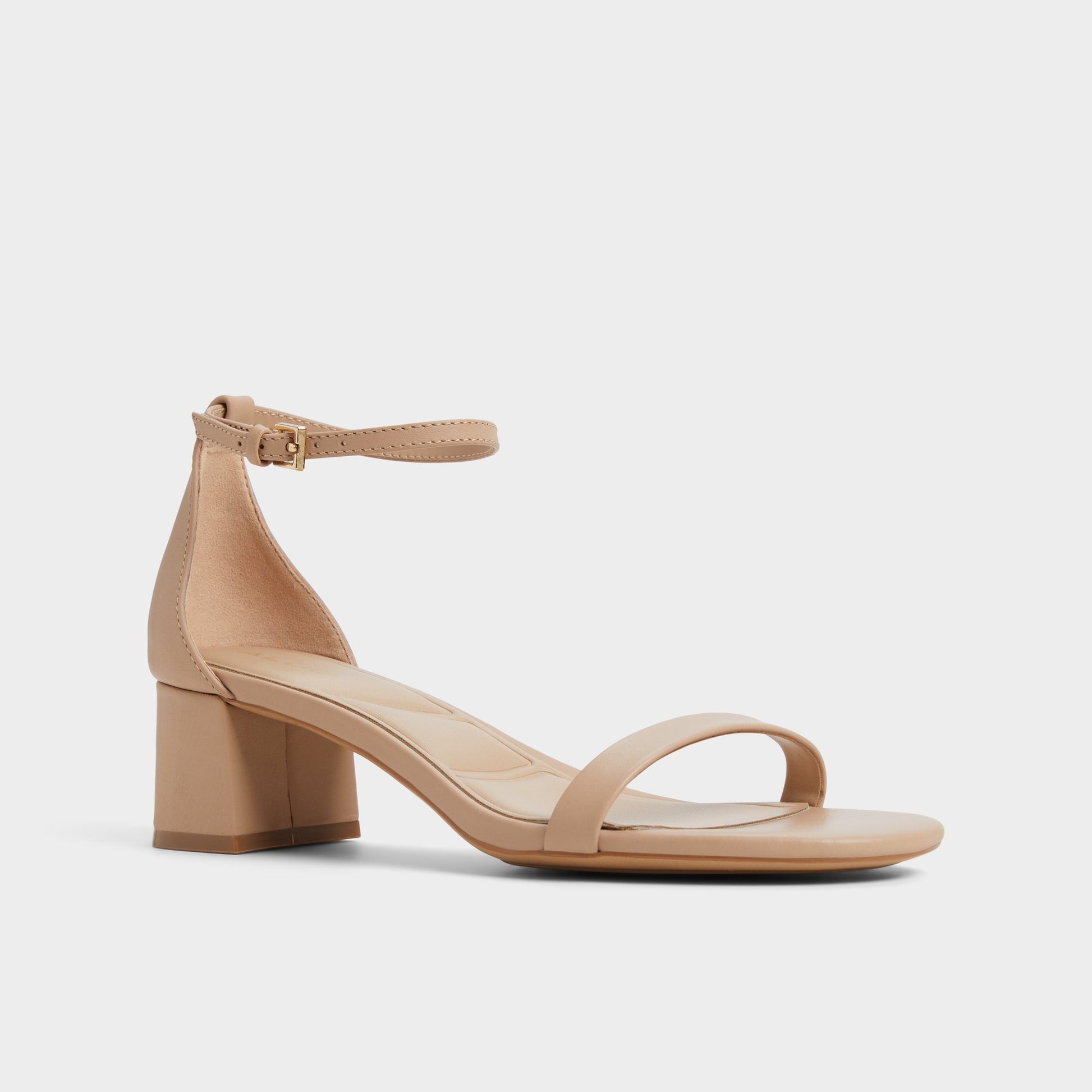 Three-quarter angle of Beige Calliope Heeled sandal's front side