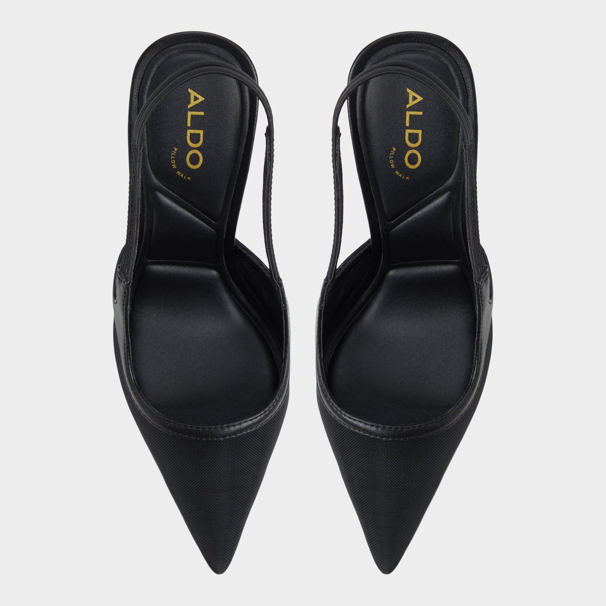 Top-down view of the Black Evania Slingback heel