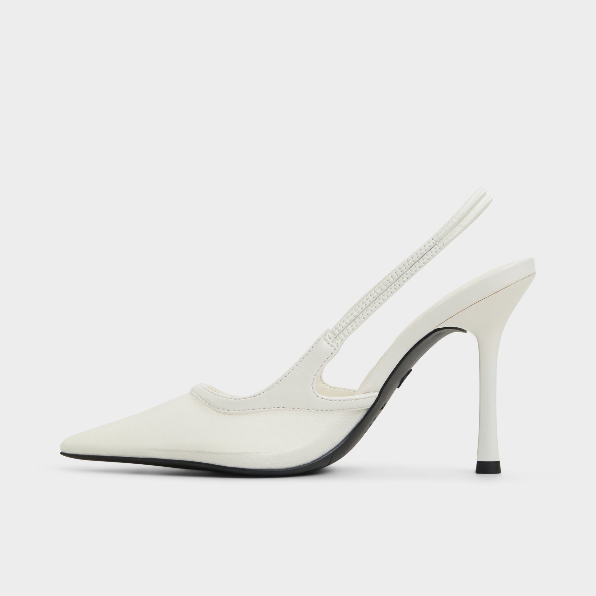 Side view of White Evania Slingback heel