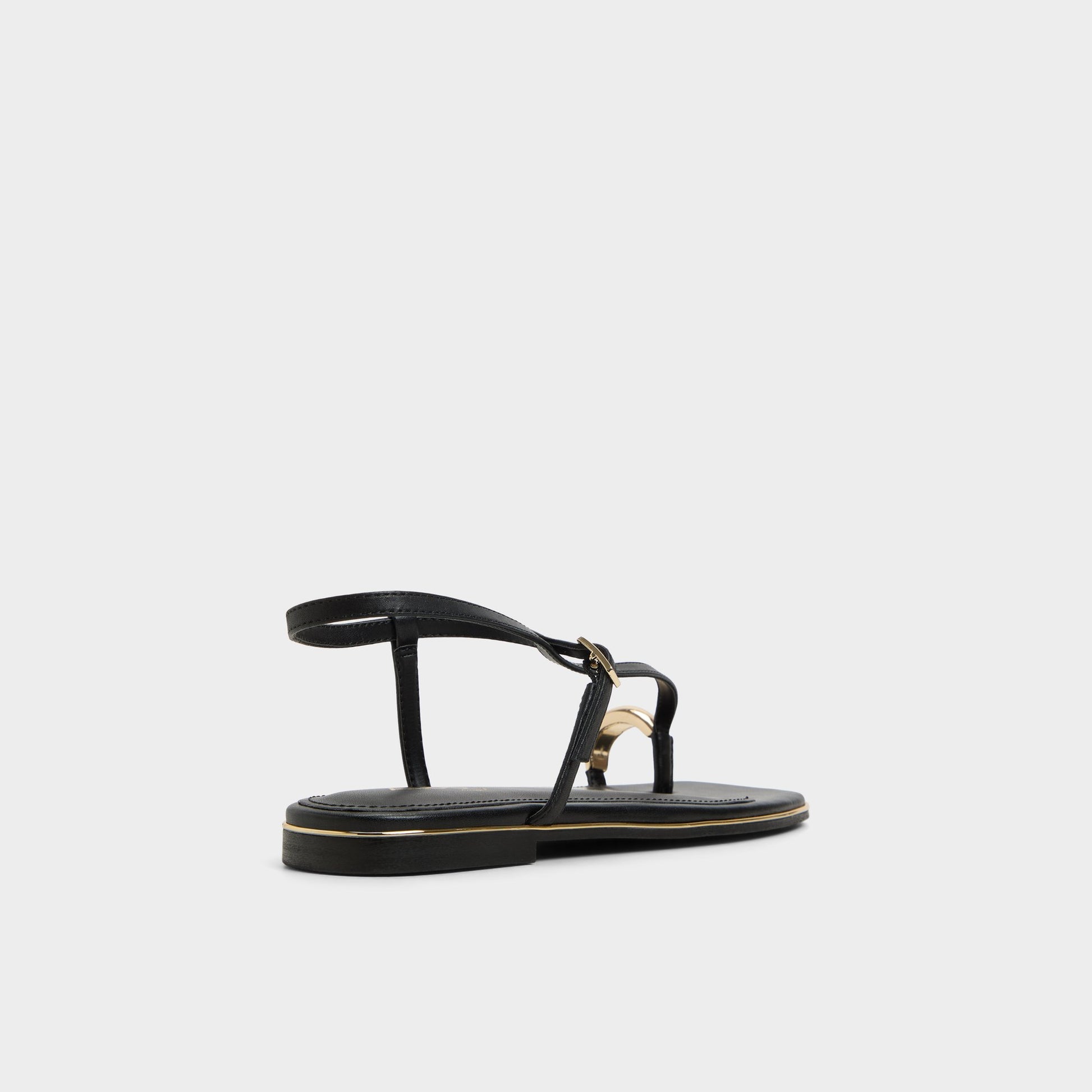 Three-quarter angle of Black Jomalina Strappy flat sandal's back side