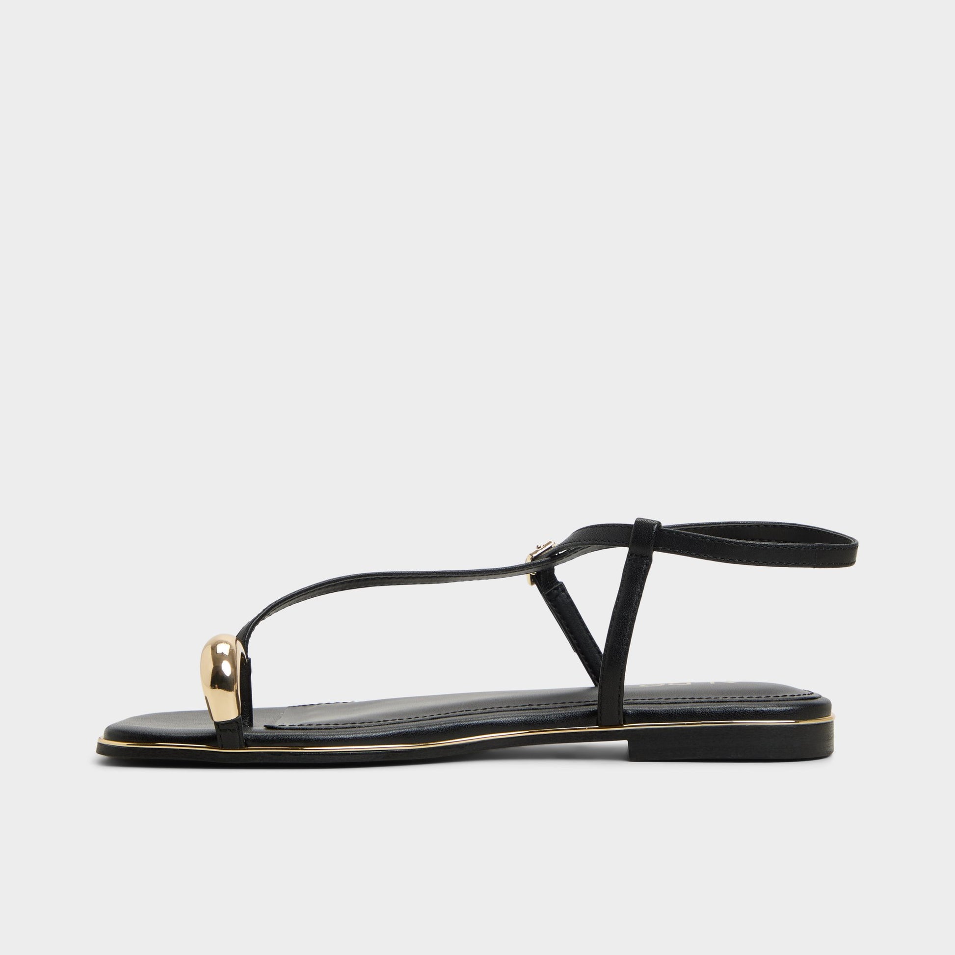 Side view of Black Jomalina Strappy flat sandal
