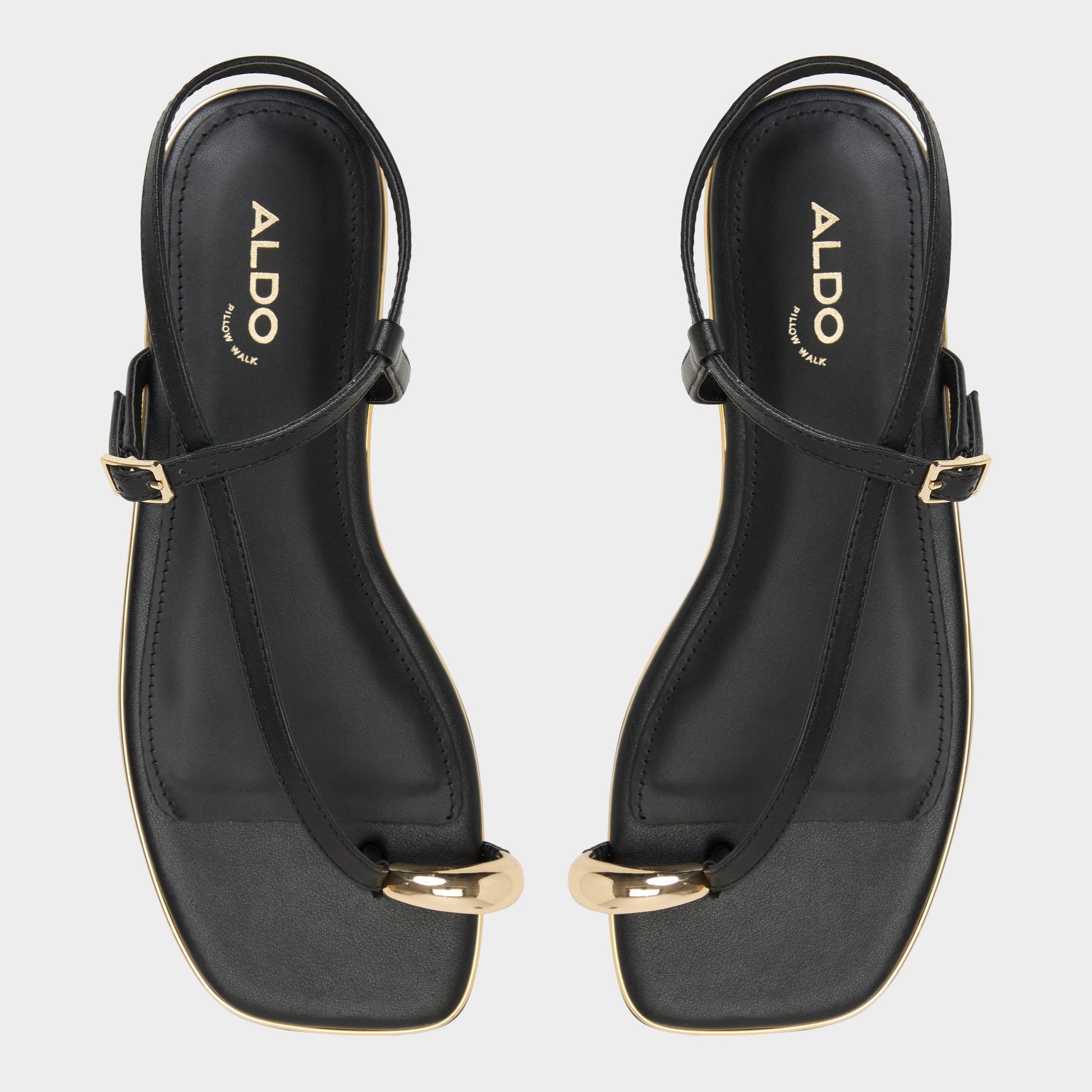 Top-down view of the Black Jomalina Strappy flat sandal