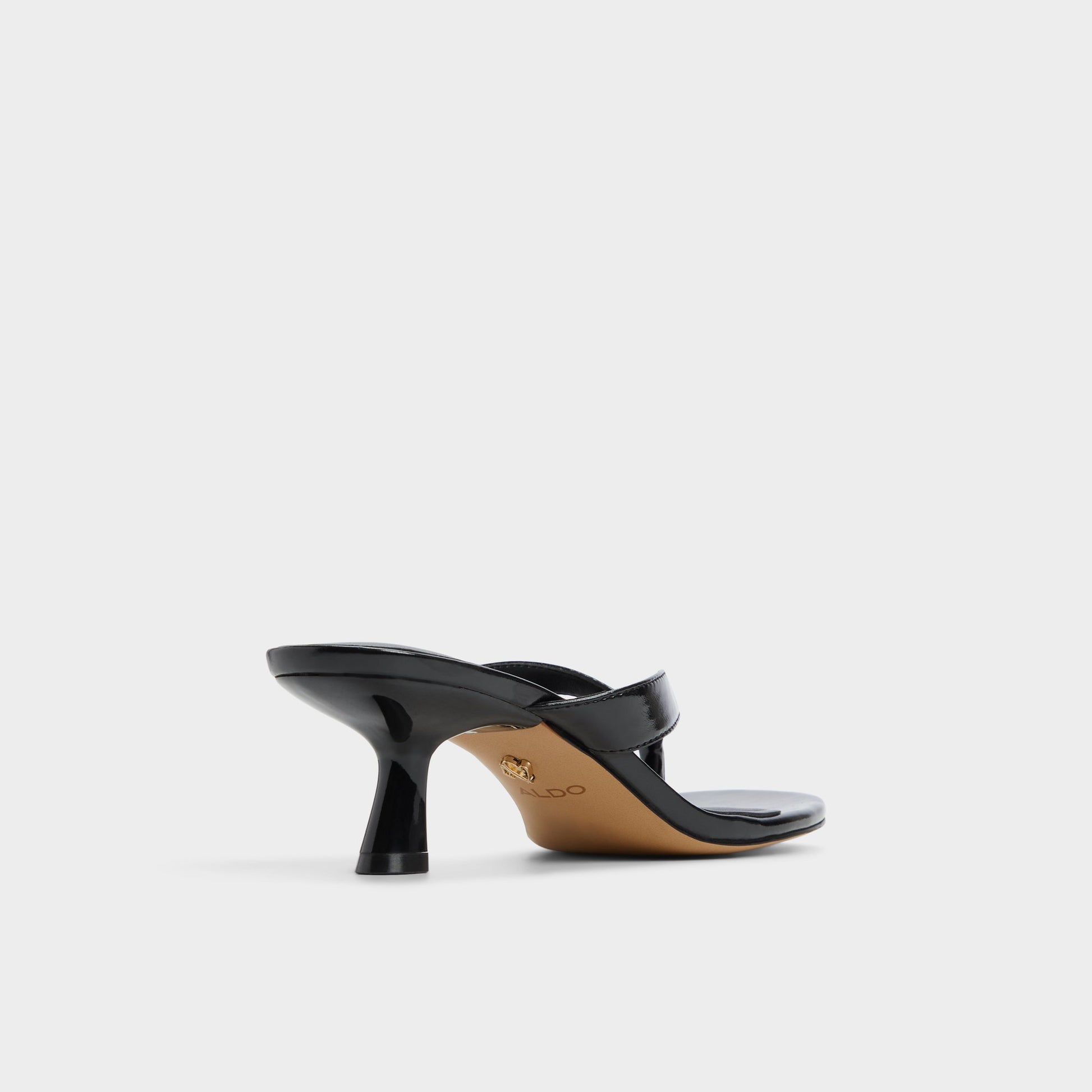 Three-quarter angle of Black Jump Heeled flip flop's back side