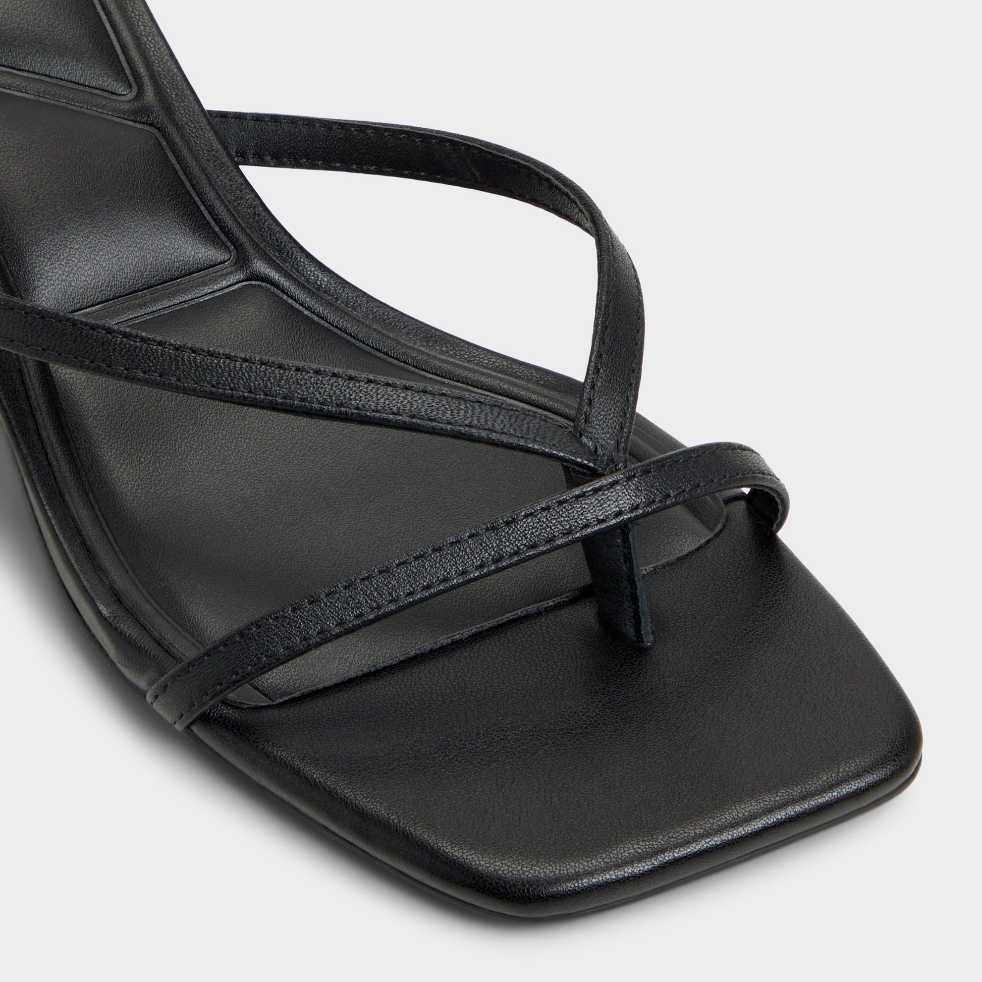 Close-up of the Black Soffie Strappy heeled sandal