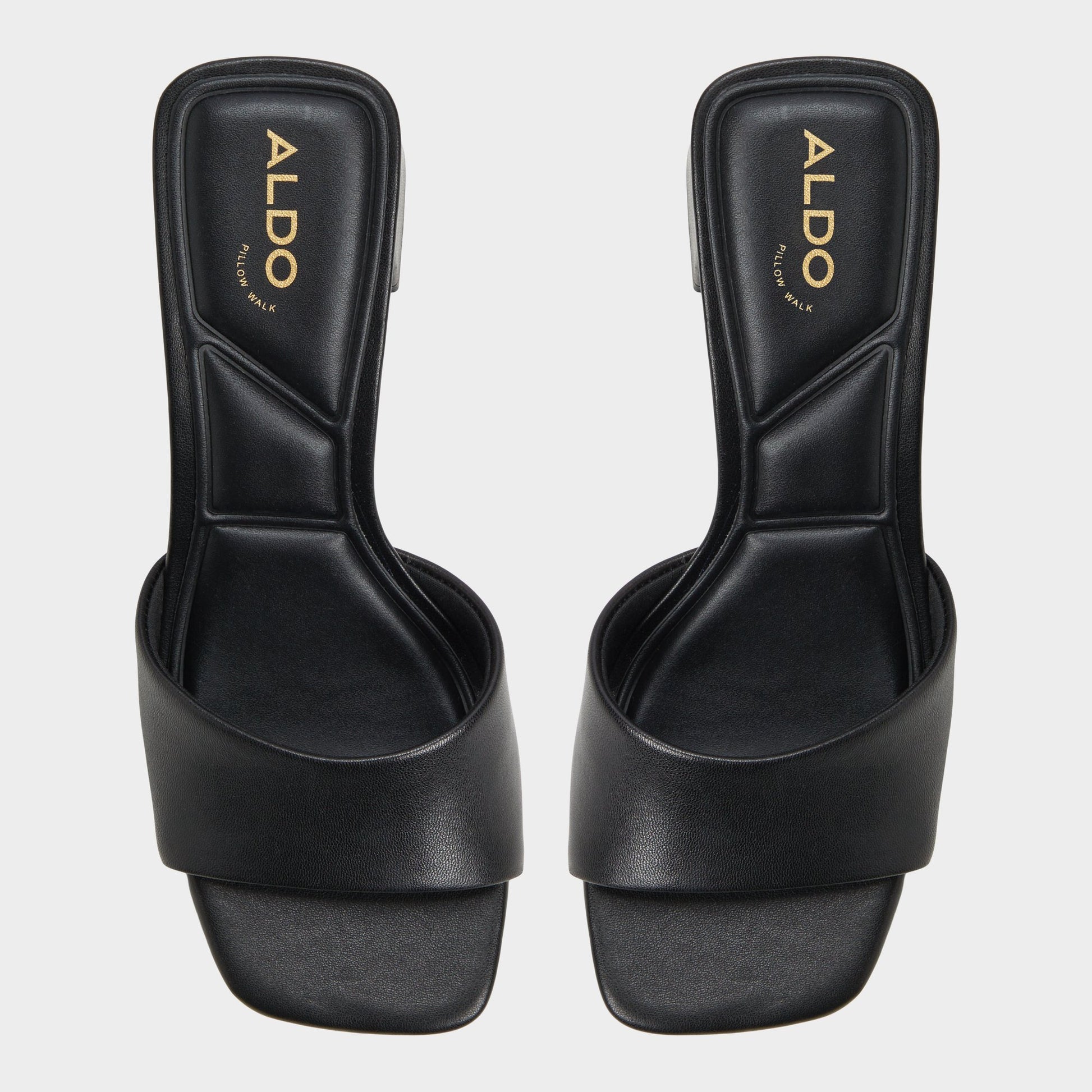 Top-down view of the Black Tisha Heeled mule