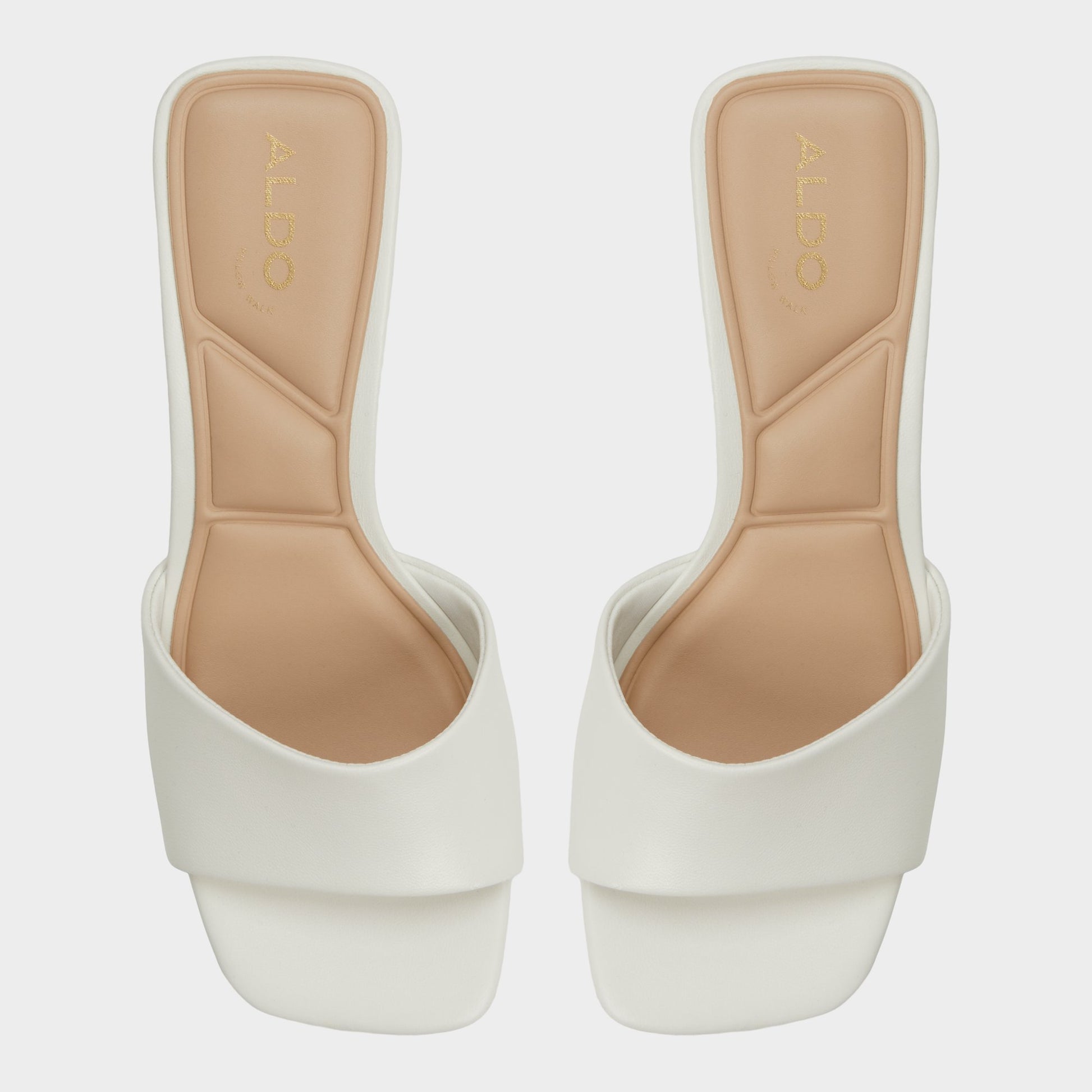 Top-down view of the White Tisha Heeled mule