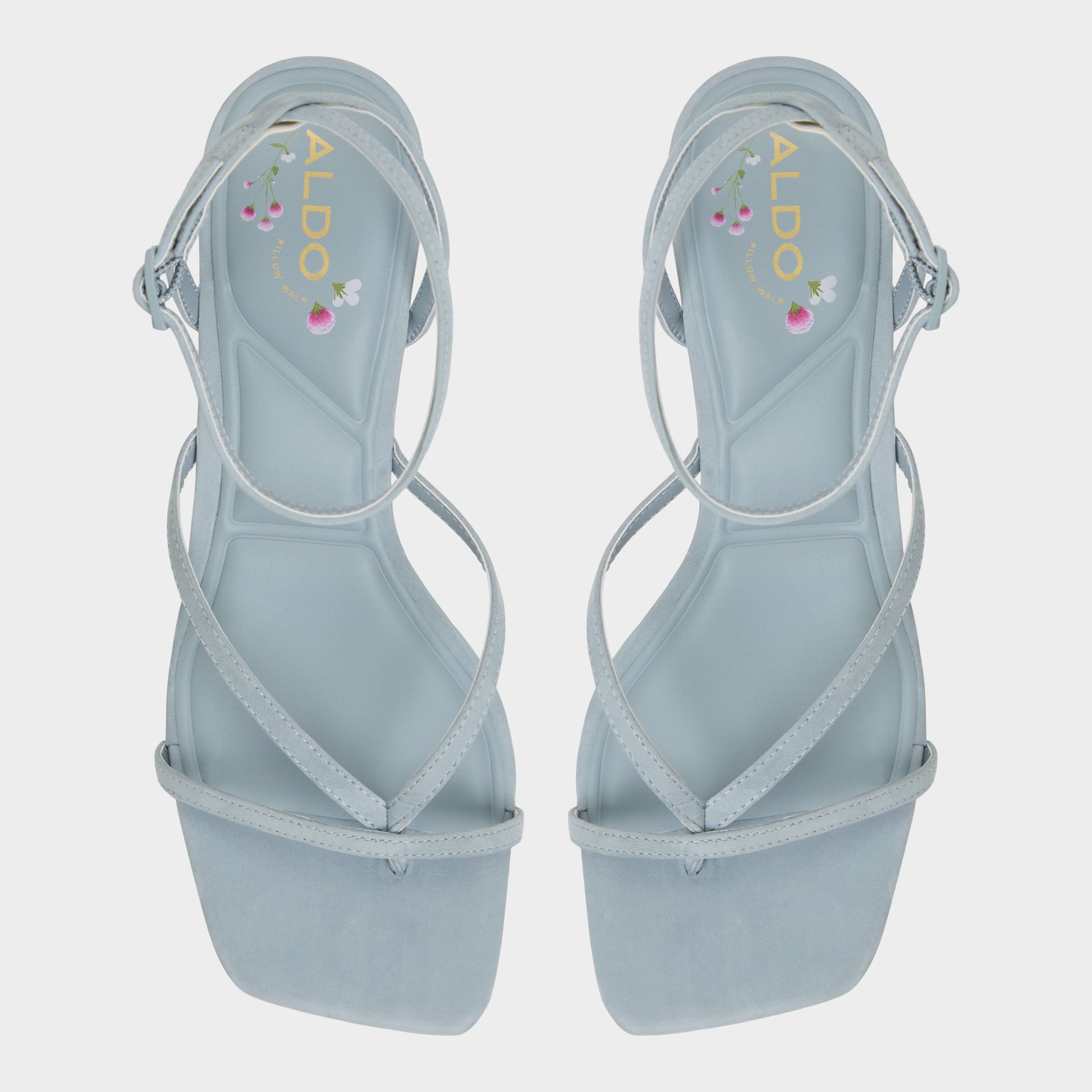 Top-down view of the Other Blue Soffie Strappy heeled sandal