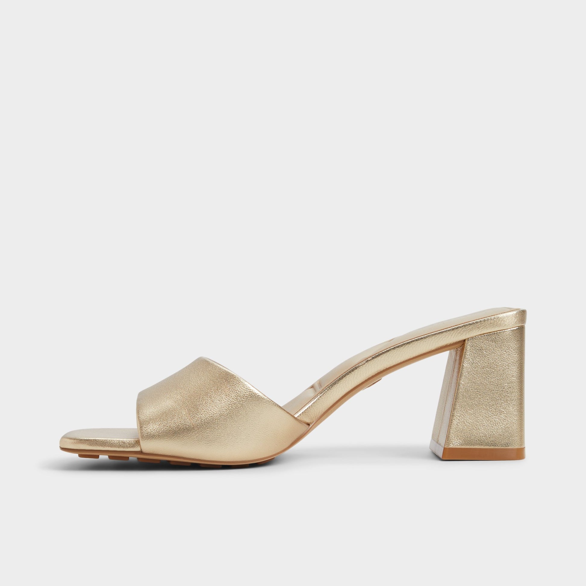 Side view of Gold Tisha Heeled mule