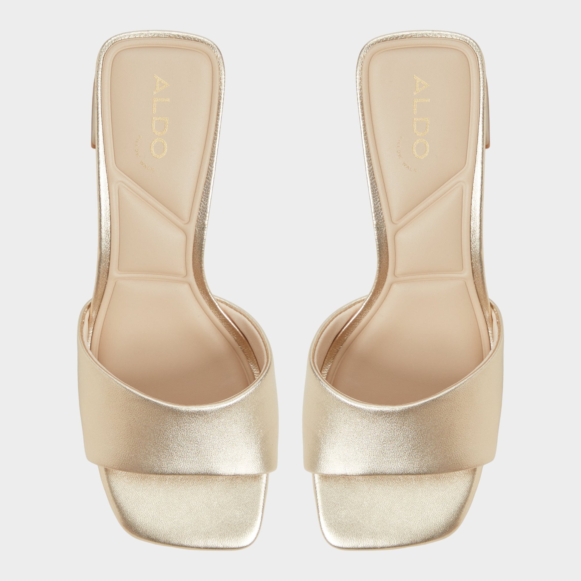Top-down view of the Gold Tisha Heeled mule
