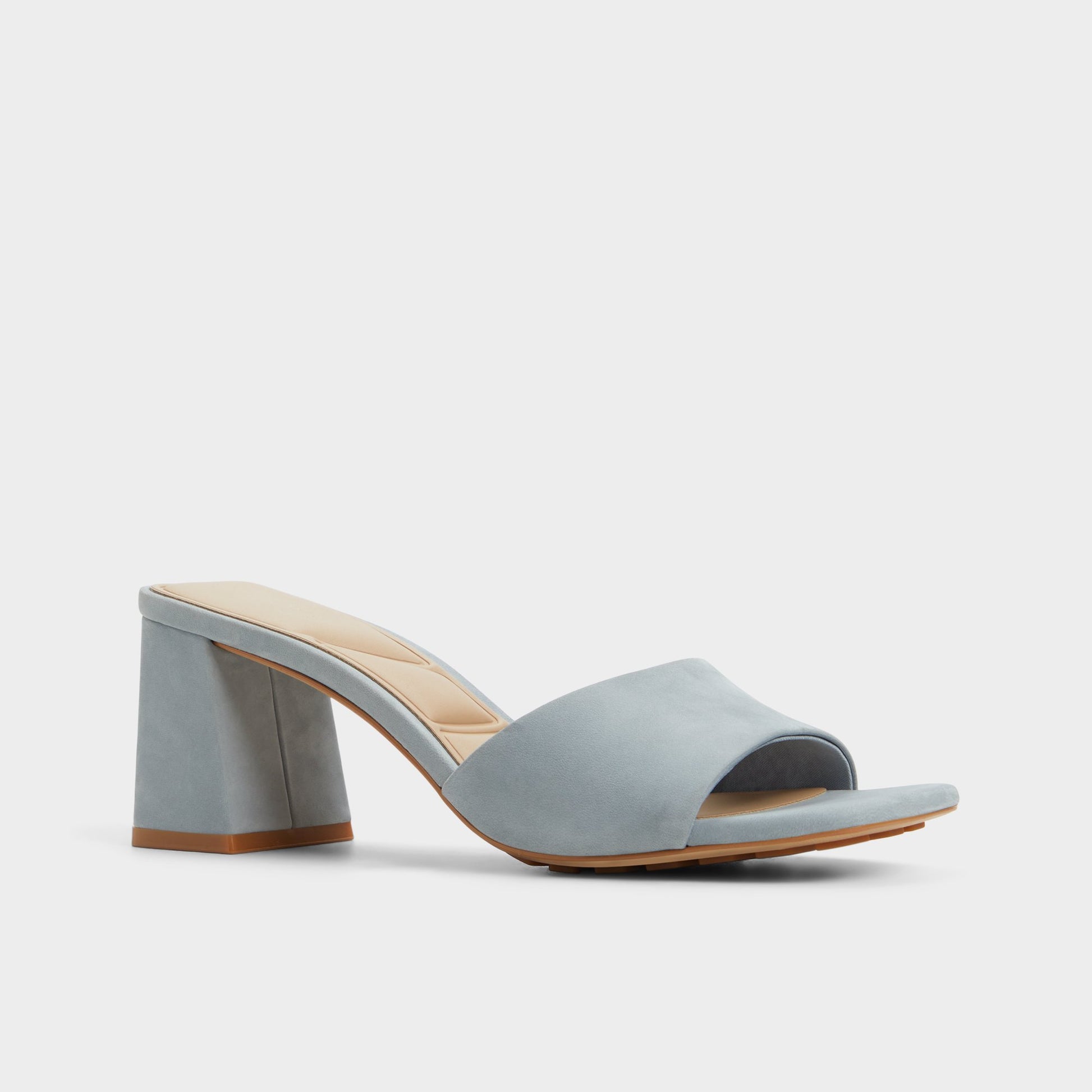 Three-quarter angle of Other Blue Tisha Heeled mule's front side