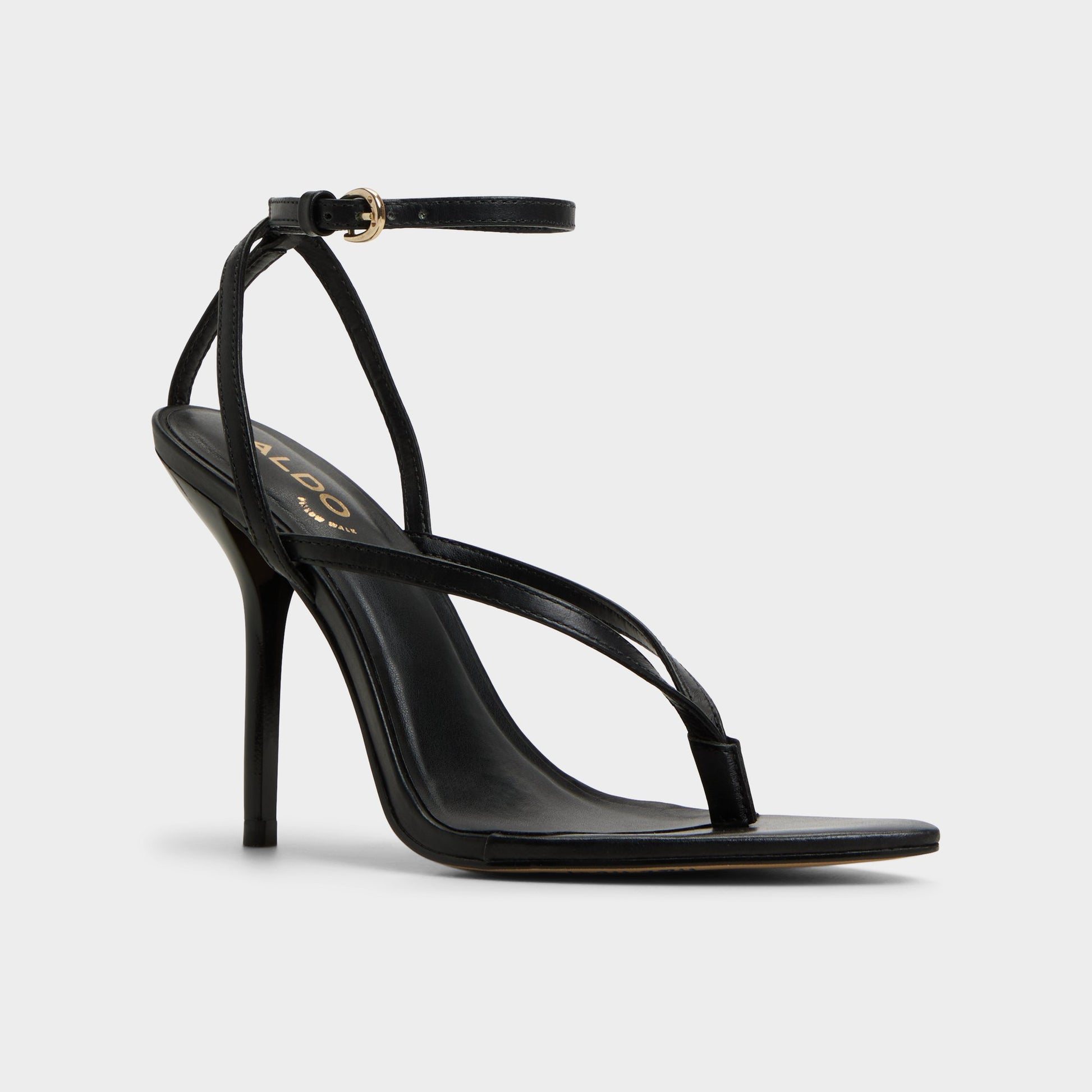 Three-quarter angle of Black Abyfindley Heeled flip flop's front side