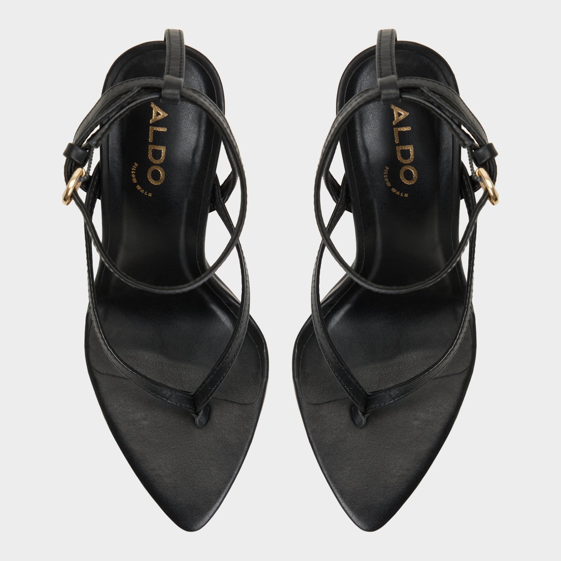 Top-down view of the Black Abyfindley Heeled flip flop