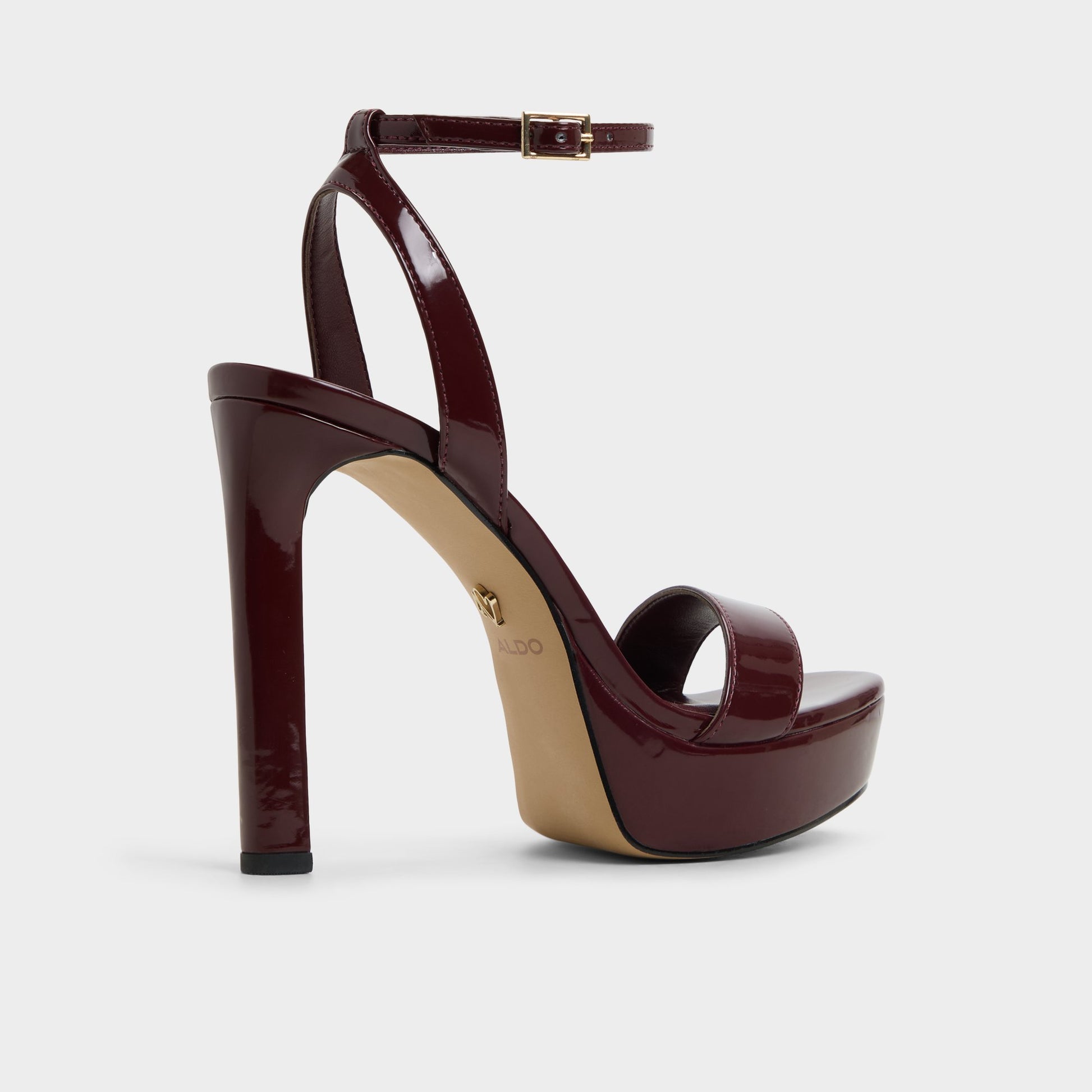 Three-quarter angle of Bordo Portside Strappy heeled sandal's back side