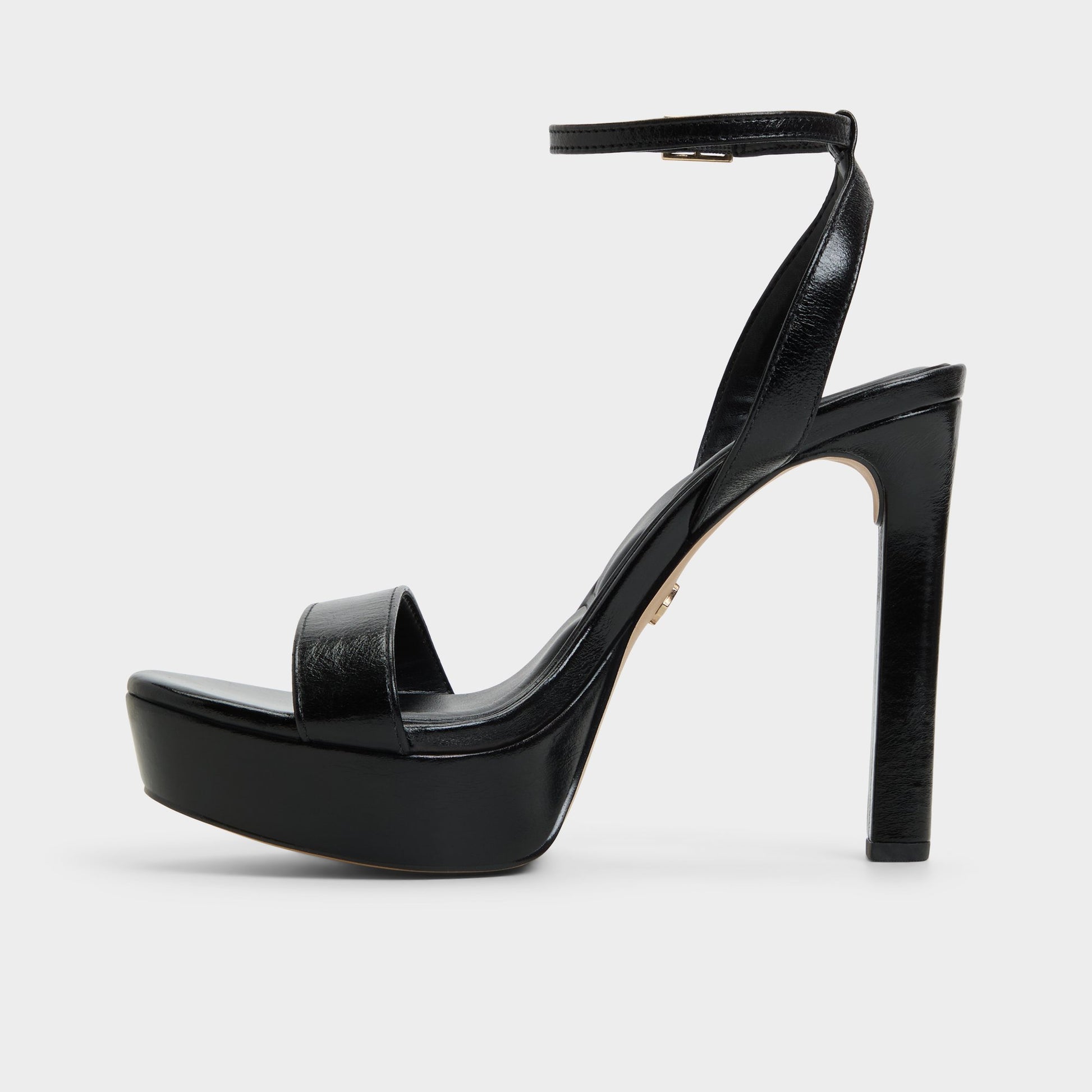 Side view of Black Portside Strappy heeled sandal