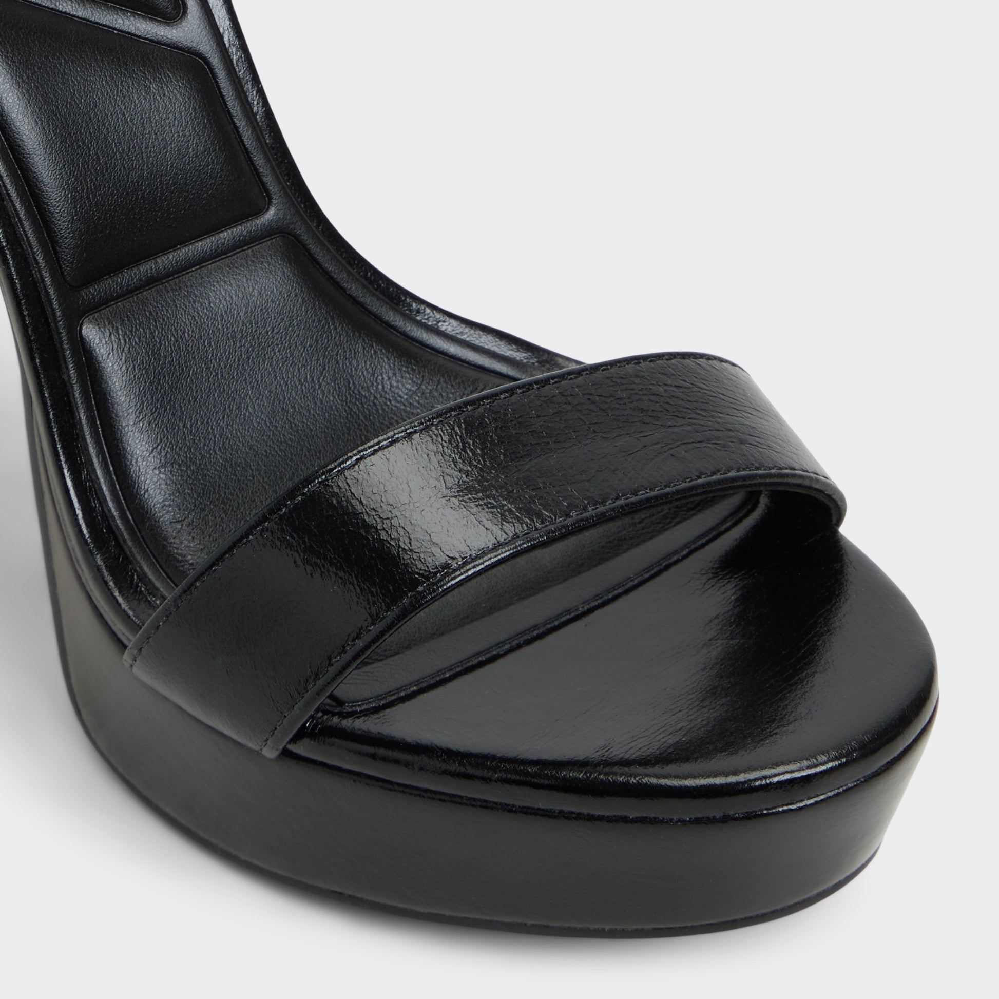 Close-up of the Black Portside Strappy heeled sandal