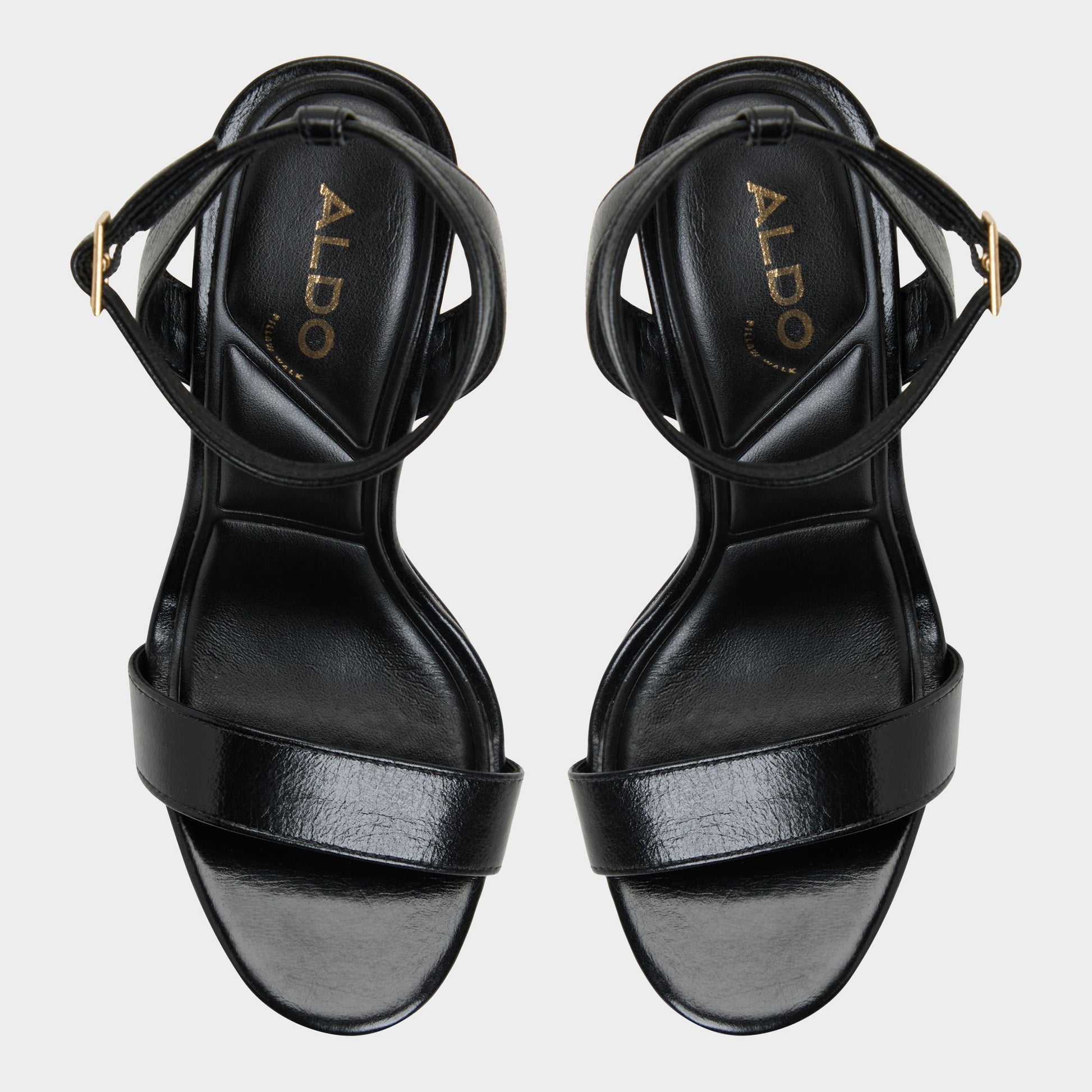 Top-down view of the Black Portside Strappy heeled sandal
