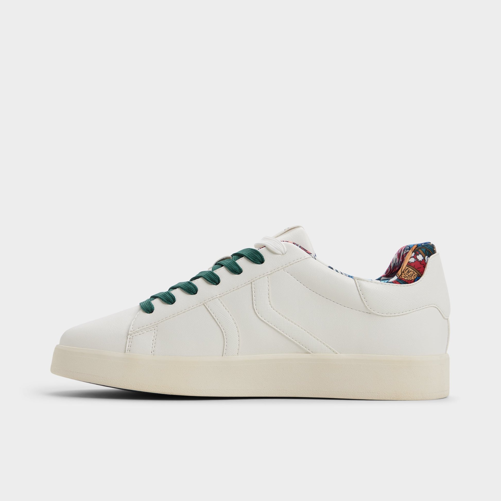 Side view of White combo Whatisadam Men's low top sneaker
