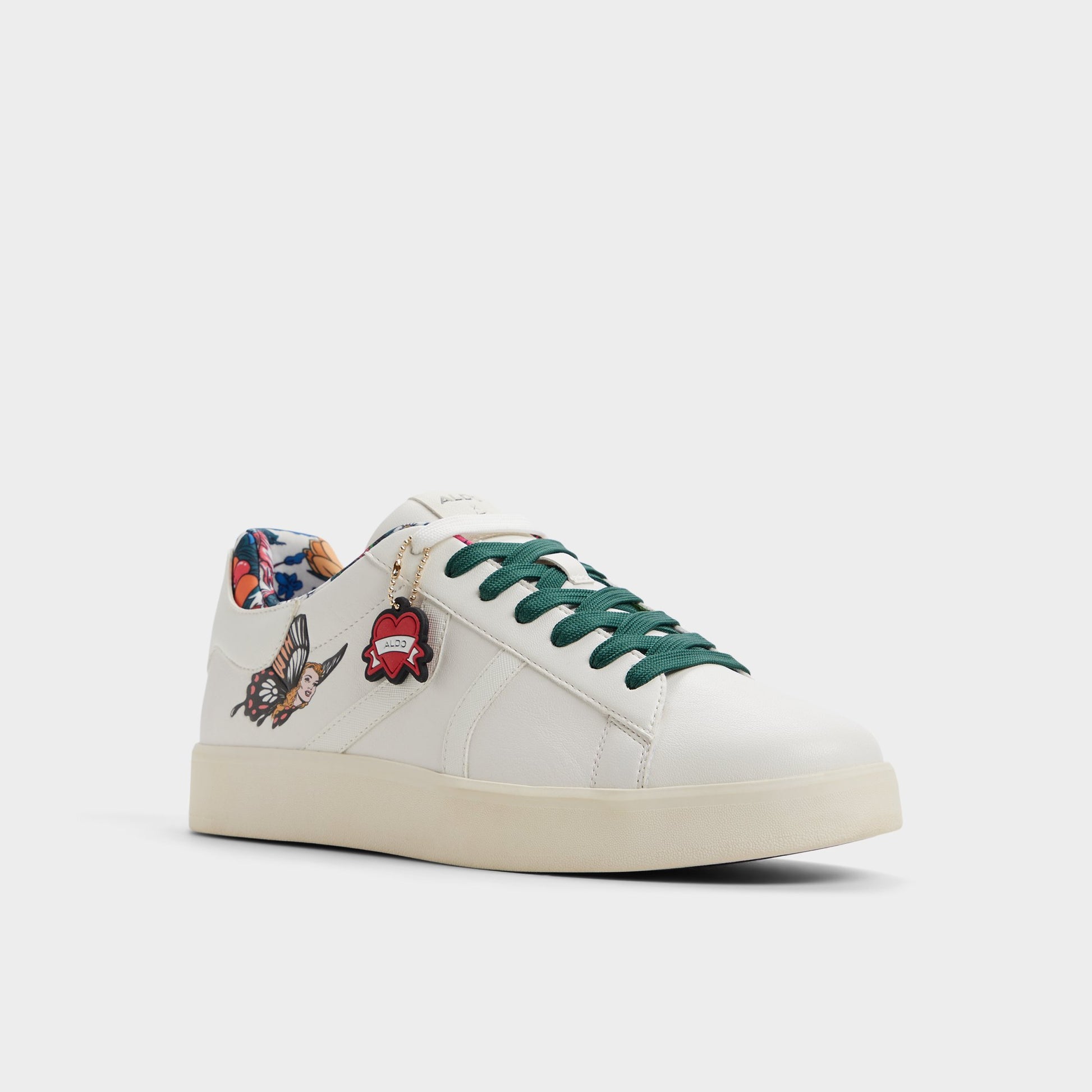 Three-quarter angle of White combo Whatisadam Men's low top sneaker's front side