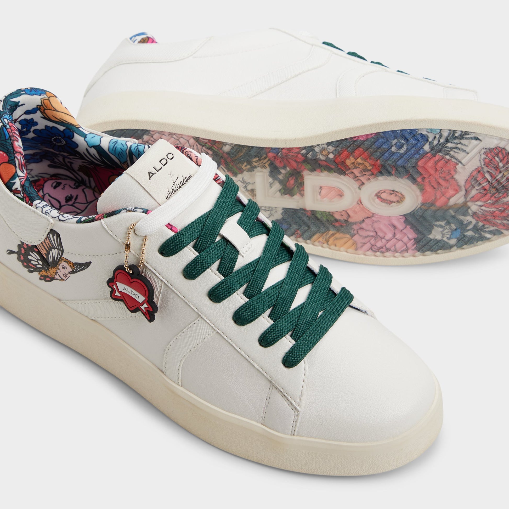 Highlighted view of a pair of White combo Whatisadam Men's low top sneakers