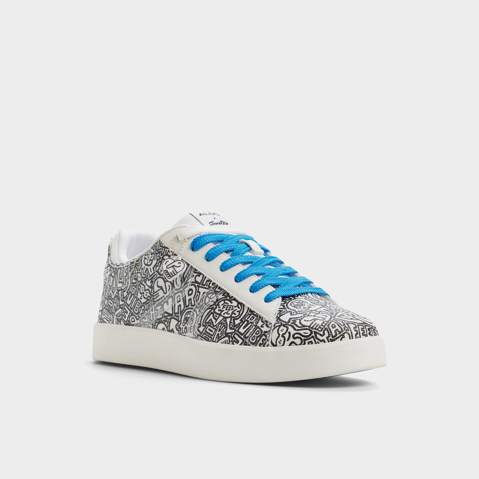 Three-quarter angle of White/Print Timothy Goodman Men's low top sneaker's front side