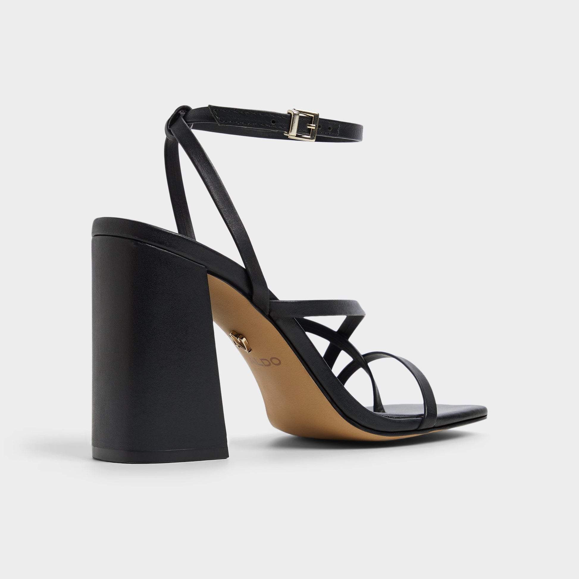Three-quarter angle of Other Black Laurader Strappy heeled sandal's back side