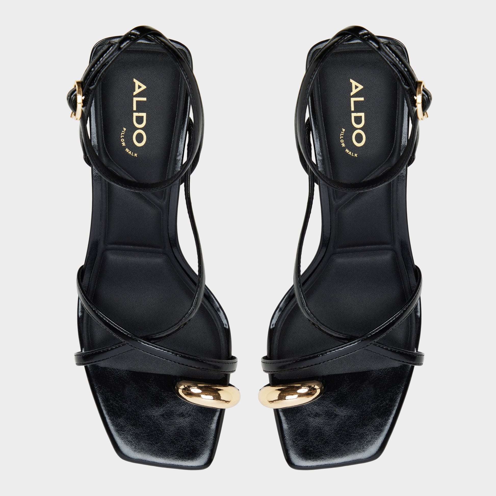 Top-down view of the Black Elodiah Strappy heeled sandal