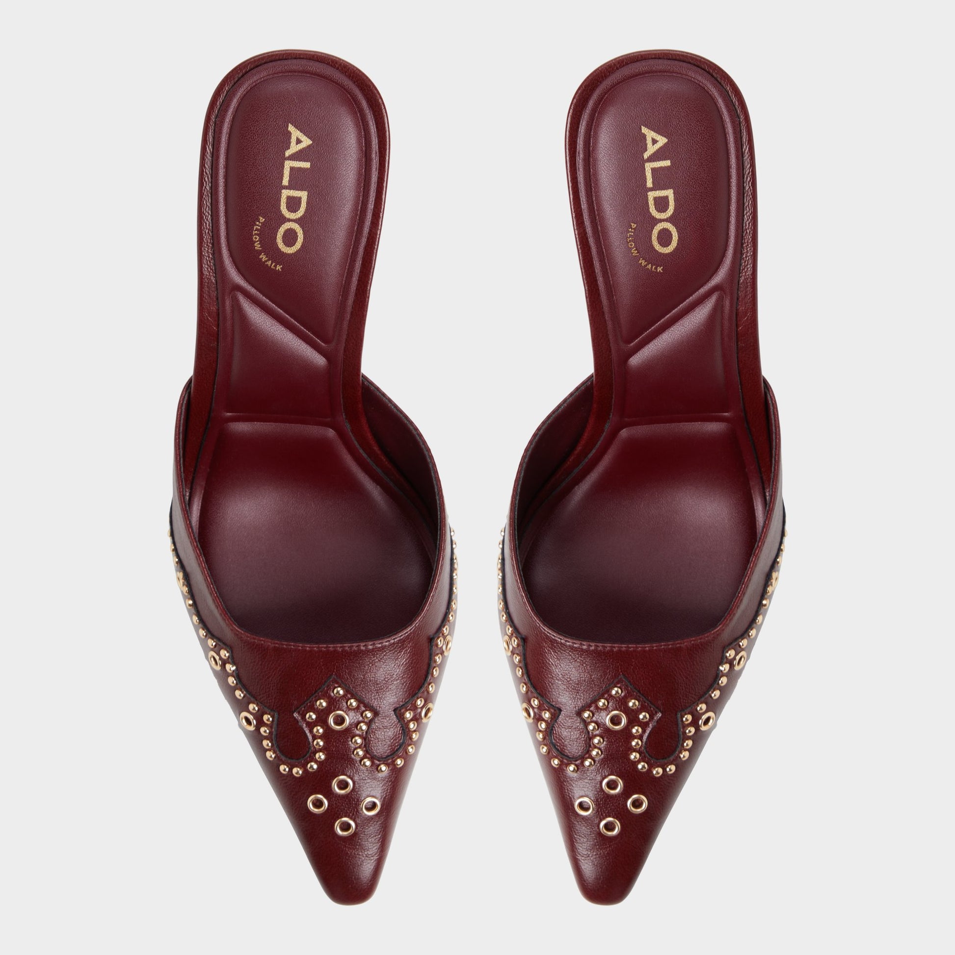 Top-down view of the Dark Red Amarilla Heeled mule