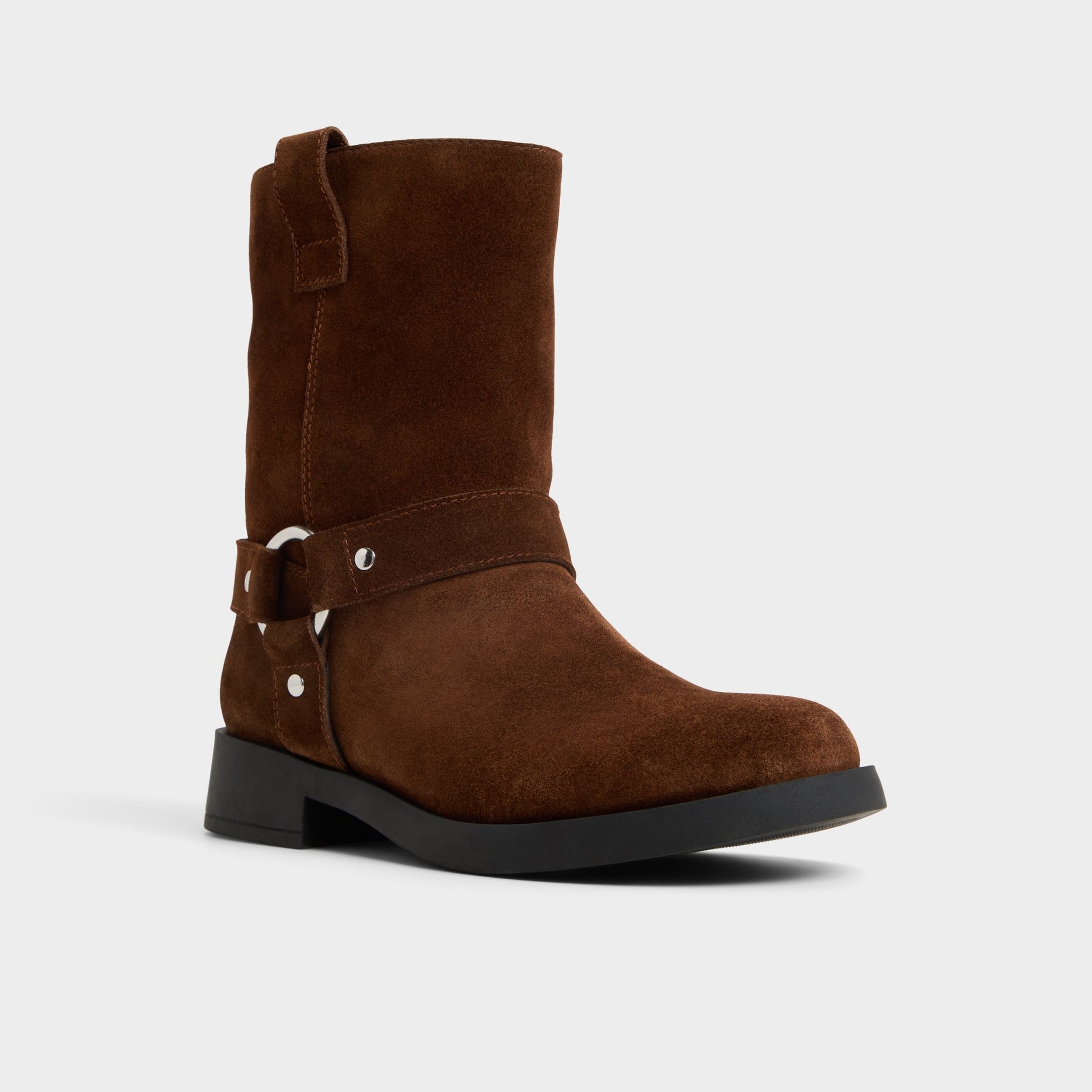 Three-quarter angle of Brown Notorious Motorcycle ankle boot's front side