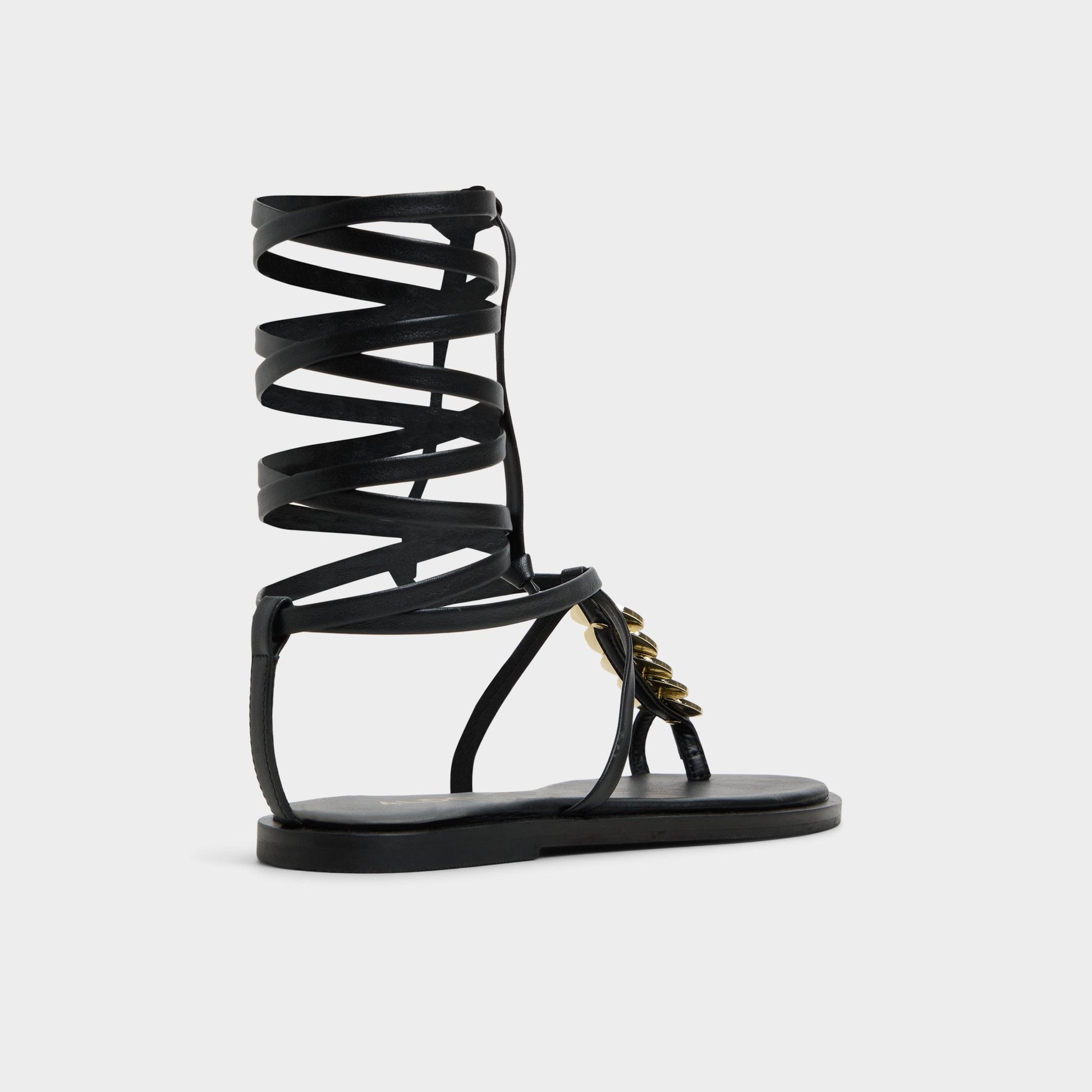 Three-quarter angle of Black Artemisa T-strap sandal's back side