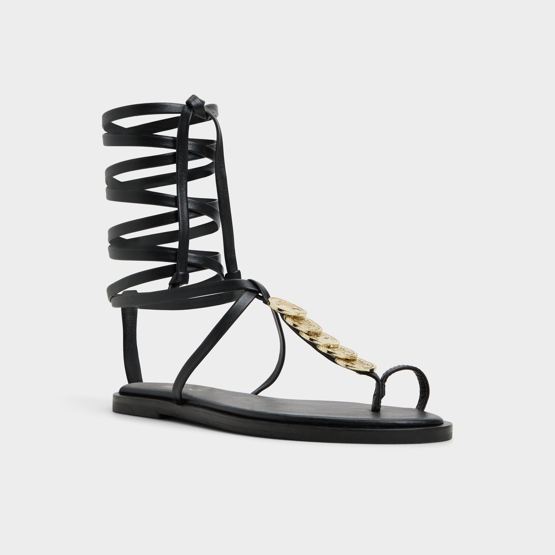Three-quarter angle of Black Artemisa T-strap sandal's front side