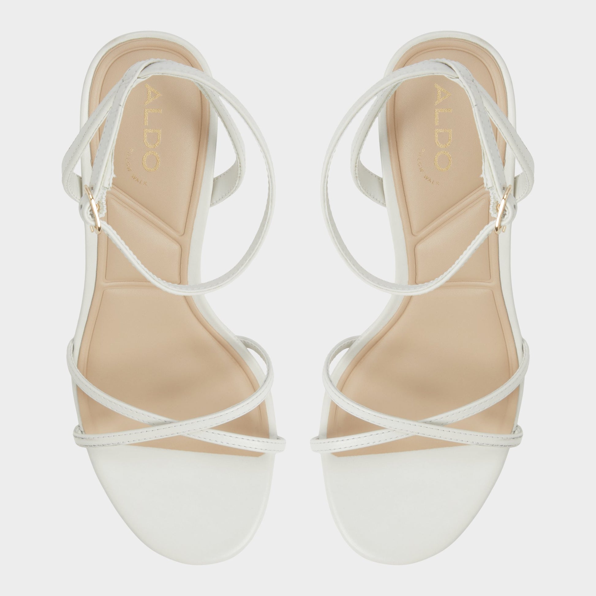 Top-down view of the White/Bone Marbela Strappy heeled sandal