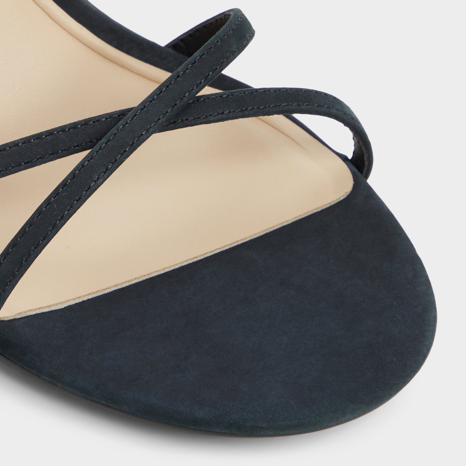 Close-up of the Black Marbela Strappy heeled sandal
